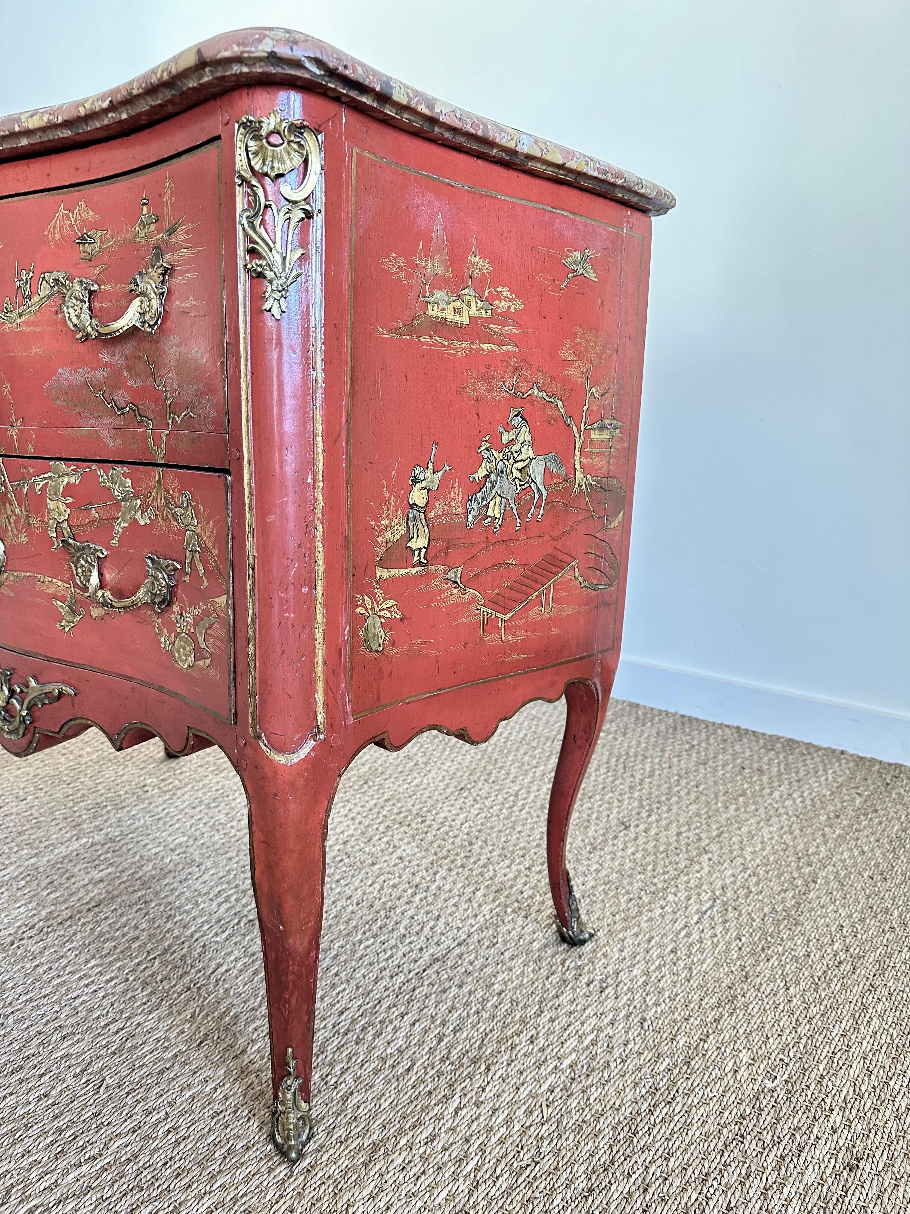 Lacquered Louis XV Chinoiserie Chest Stamped by C. Saunier