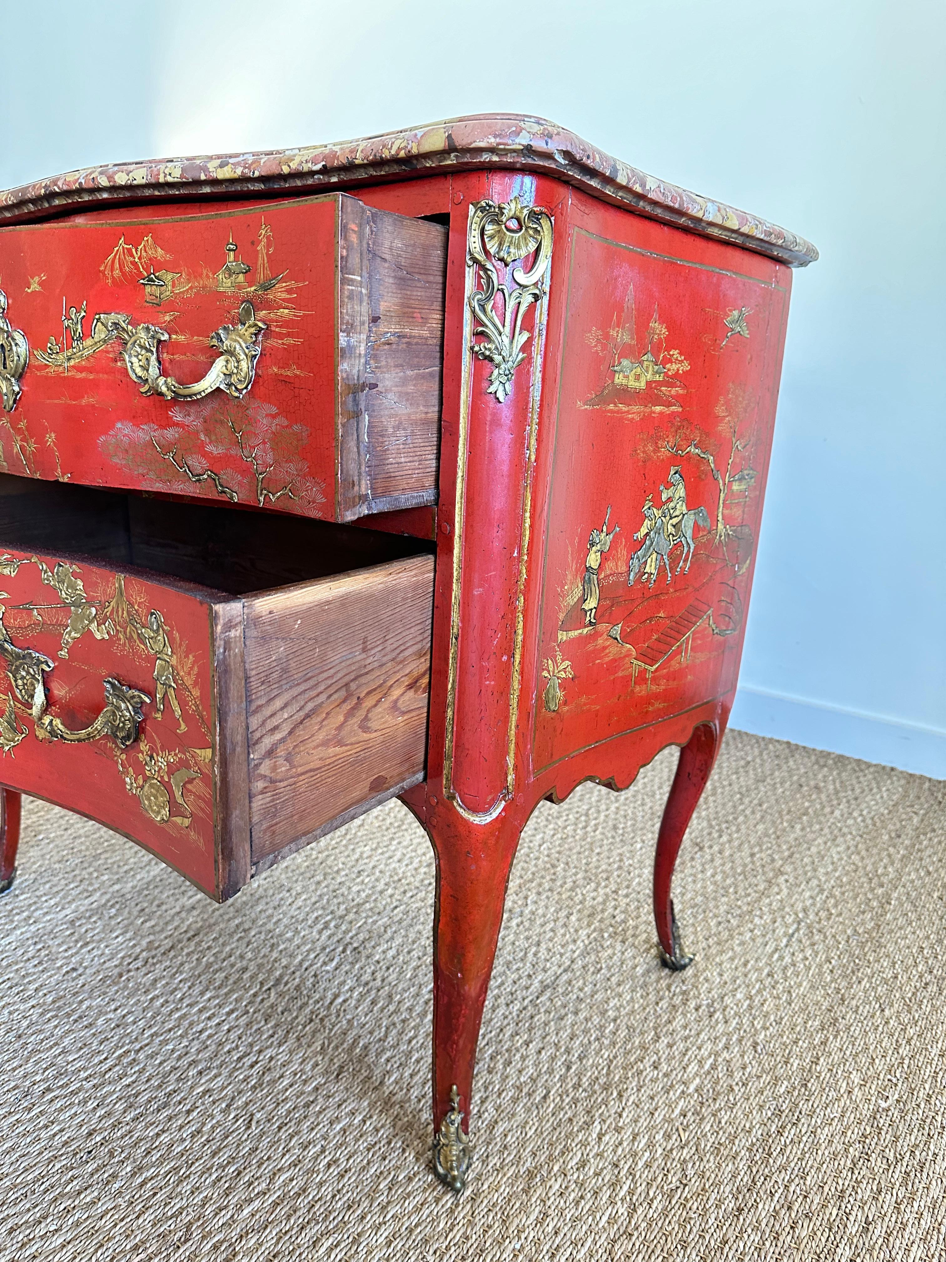 Louis XV Chinoiserie Chest Stamped by C. Saunier In Good Condition In Santa Barbara, CA