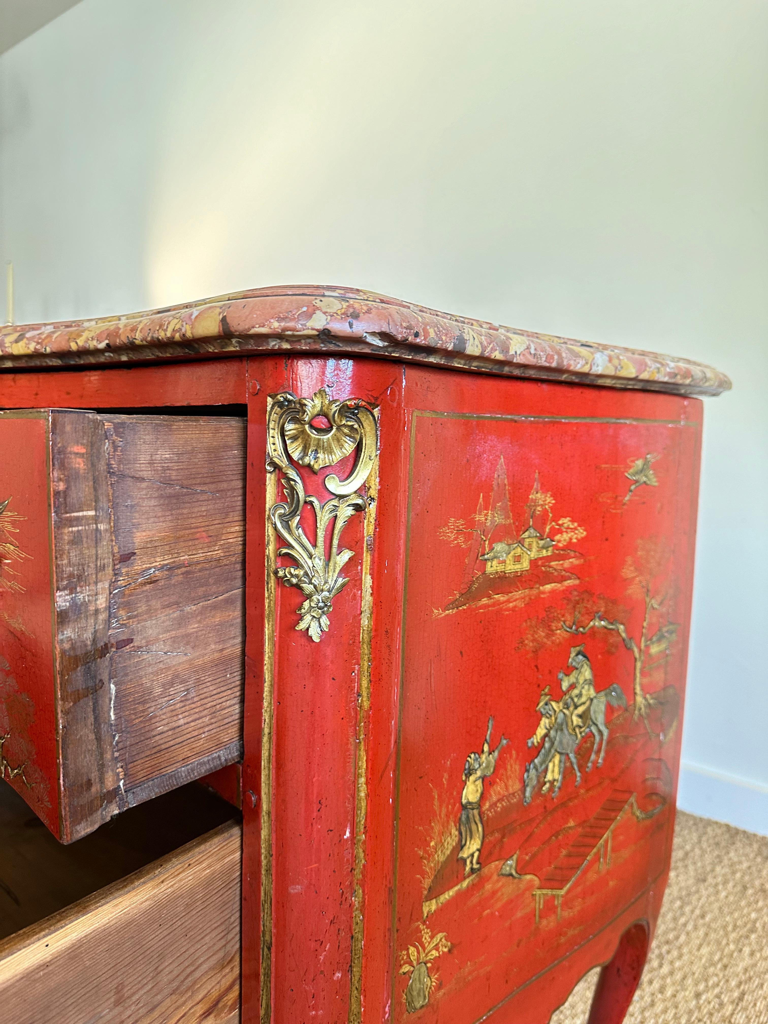 18th Century and Earlier Louis XV Chinoiserie Chest Stamped by C. Saunier