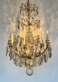 Louis XV Style Bronze Chandelier with Antique Crystalline and Smoked Crystals
