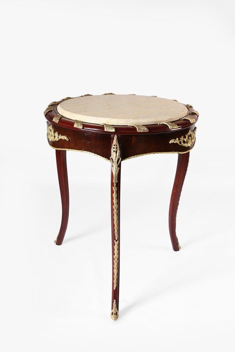 Wood Louis XV Circular Marble Nesting Coffee Table Set '3 Tables', 20th Century For Sale