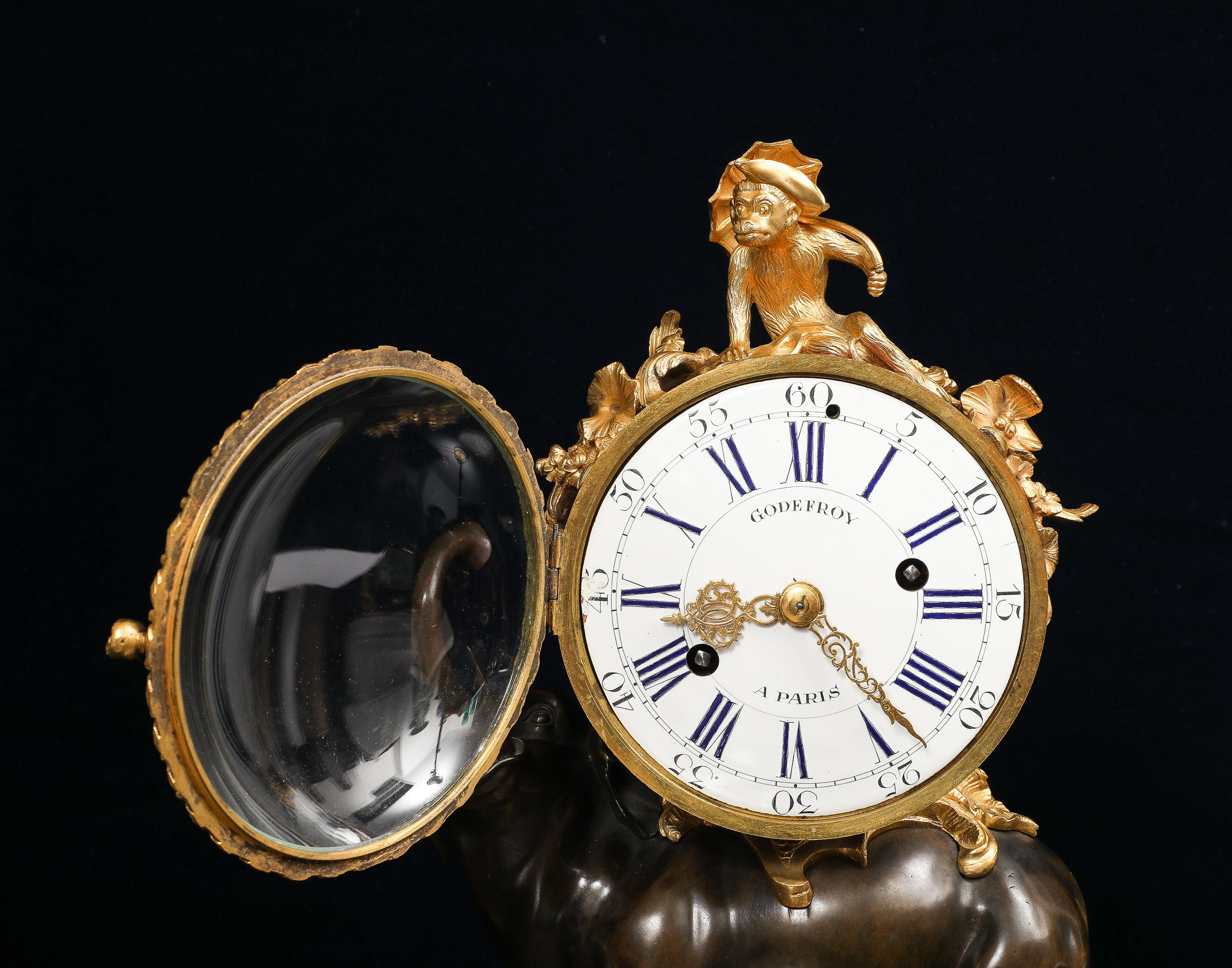 Louis XV Clock, 1750s Paris Ormolu & Patinated, Pendule à lÉléphant; by Godefroy For Sale 3