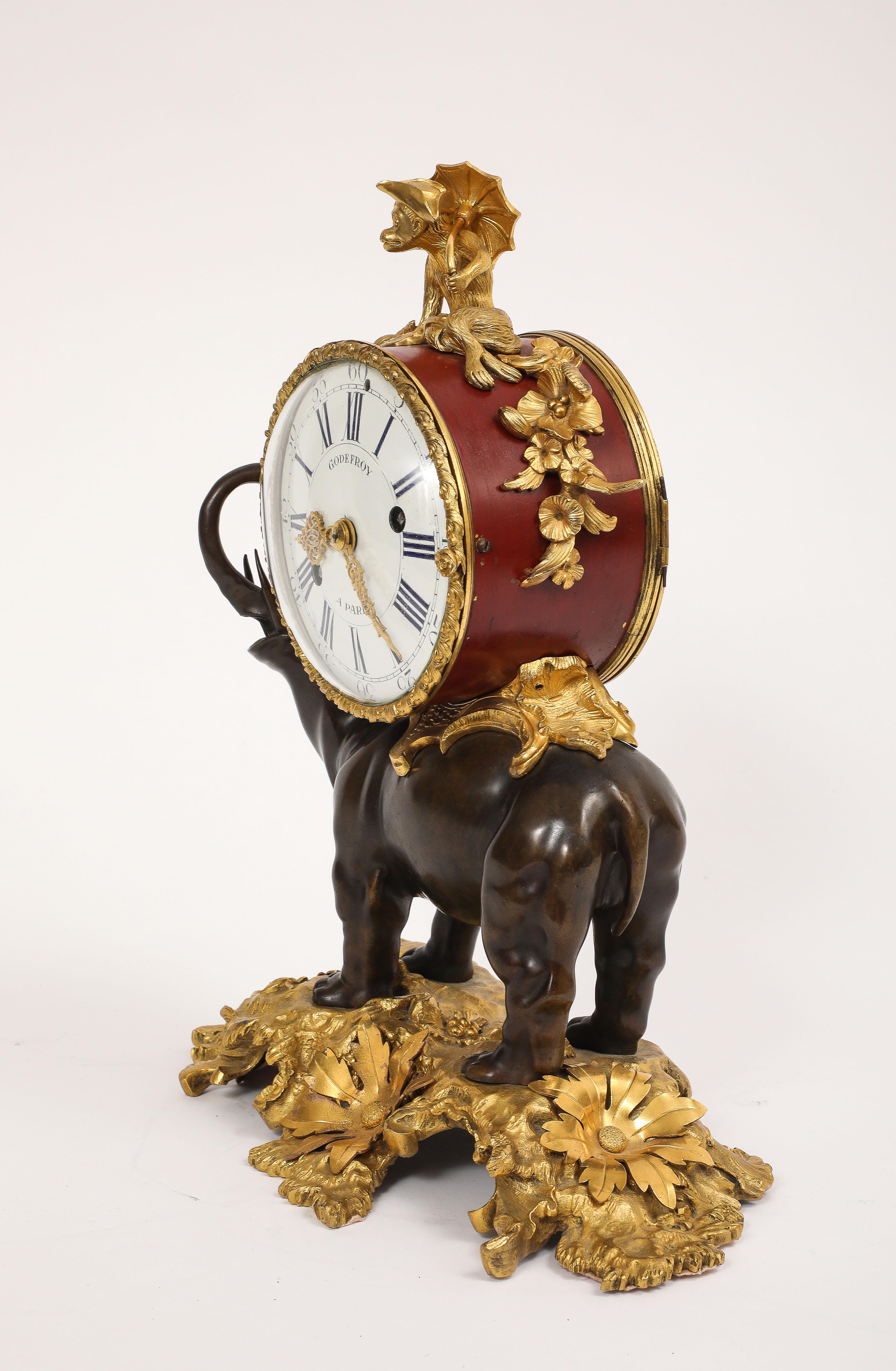 Japanned Louis XV Clock, 1750s Paris Ormolu & Patinated, Pendule à lÉléphant; by Godefroy For Sale