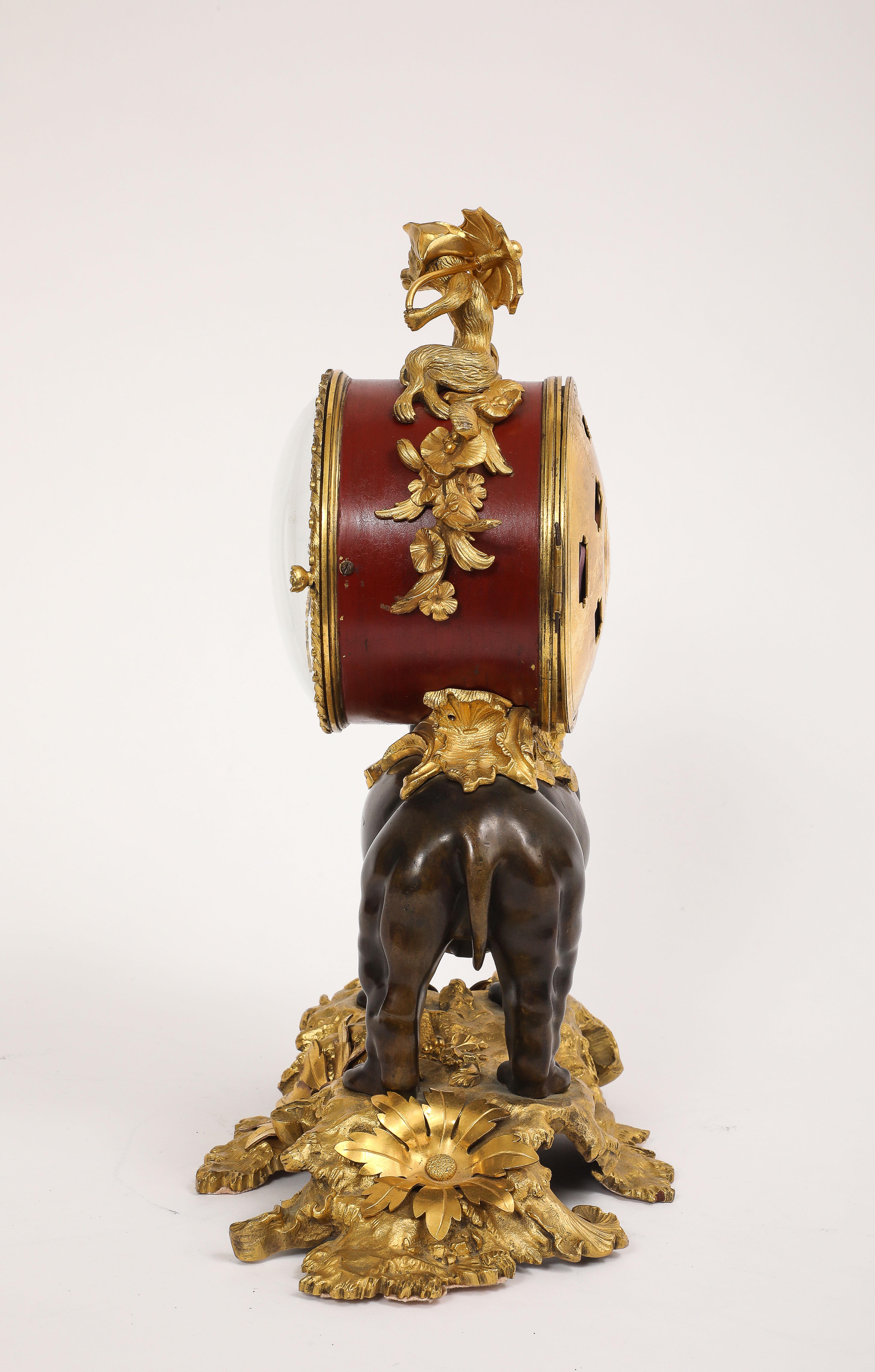 Louis XV Clock, 1750s Paris Ormolu & Patinated, Pendule à lÉléphant; by Godefroy In Good Condition For Sale In New York, NY