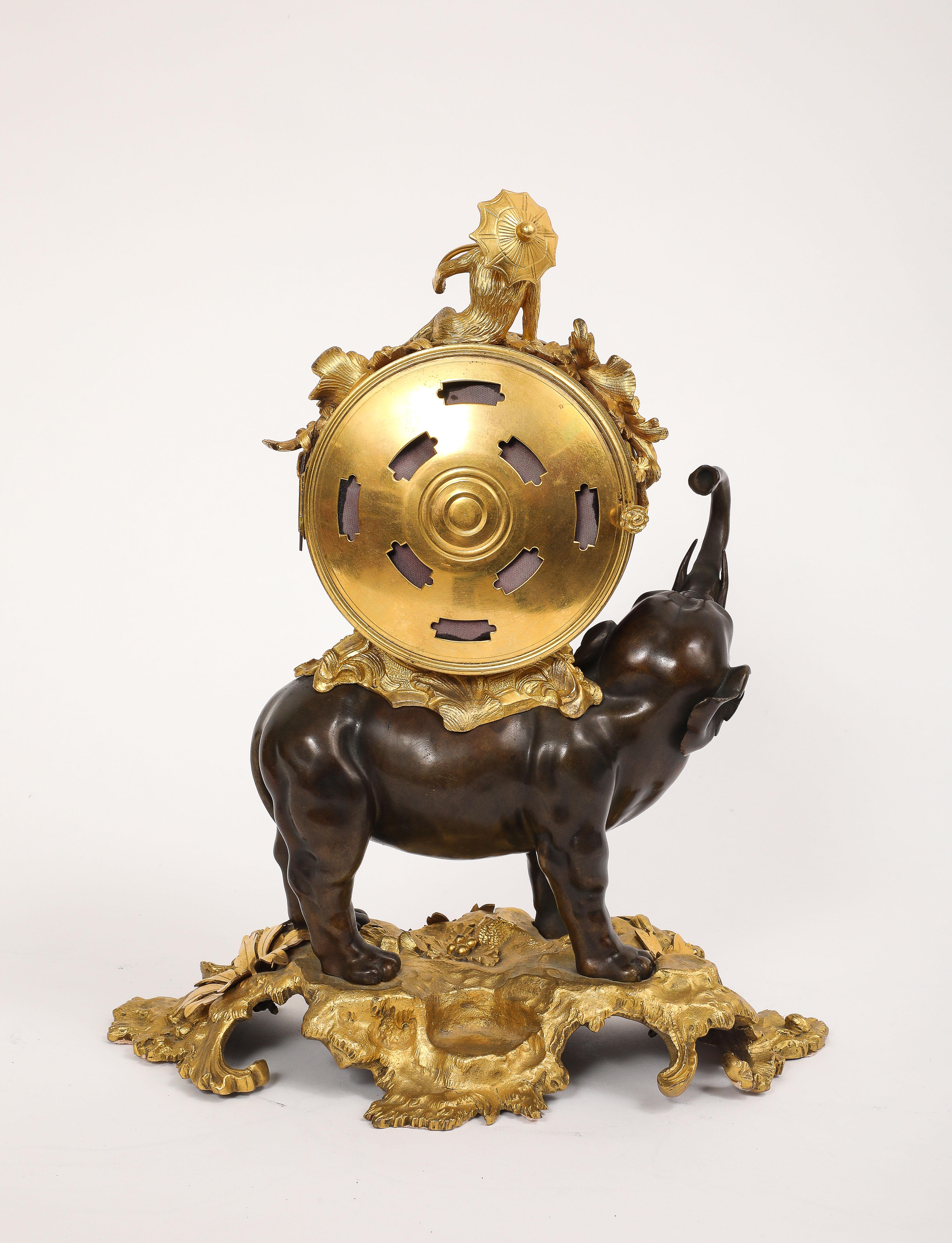 18th Century Louis XV Clock, 1750s Paris Ormolu & Patinated, Pendule à lÉléphant; by Godefroy For Sale