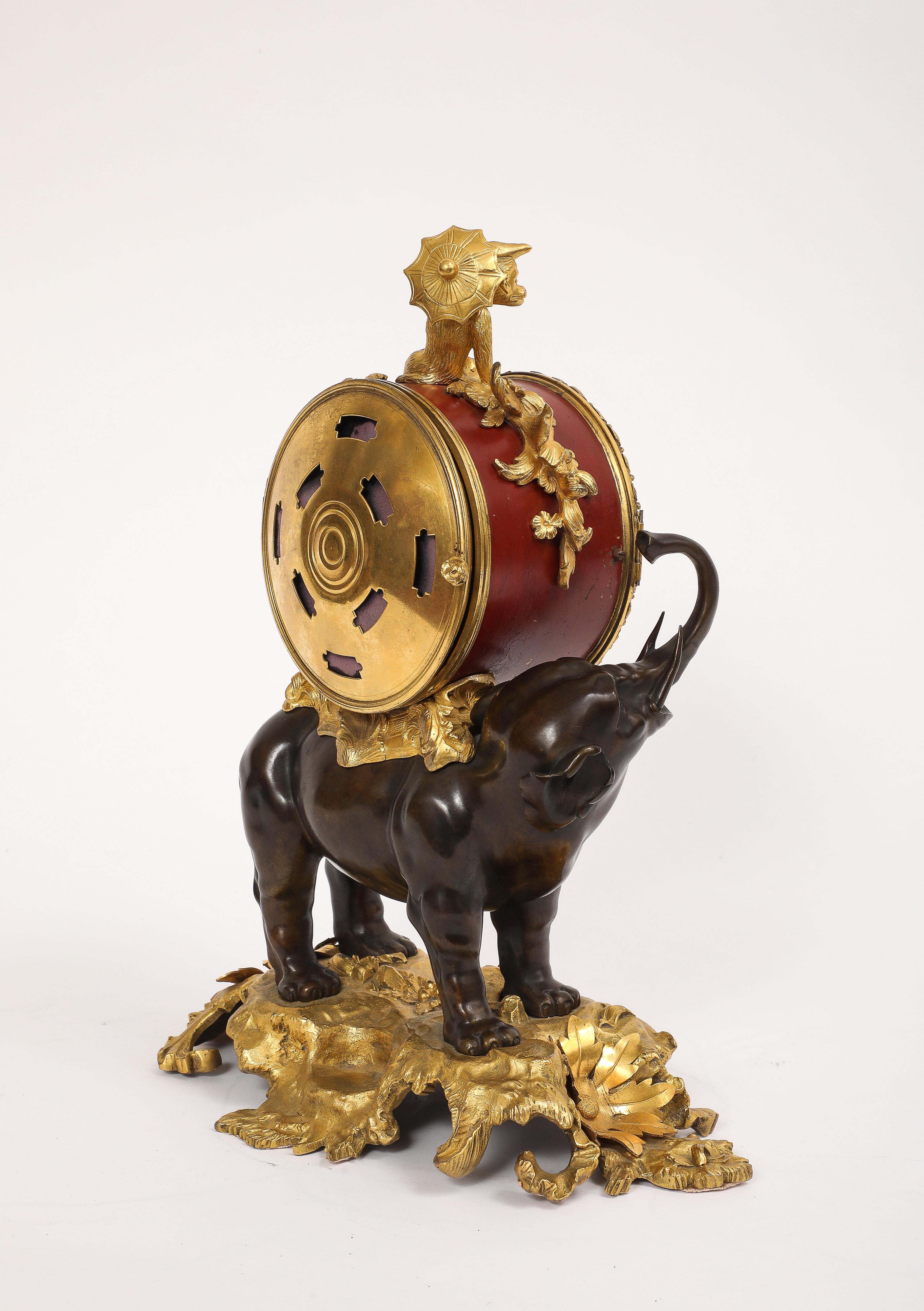 Bronze Louis XV Clock, 1750s Paris Ormolu & Patinated, Pendule à lÉléphant; by Godefroy For Sale