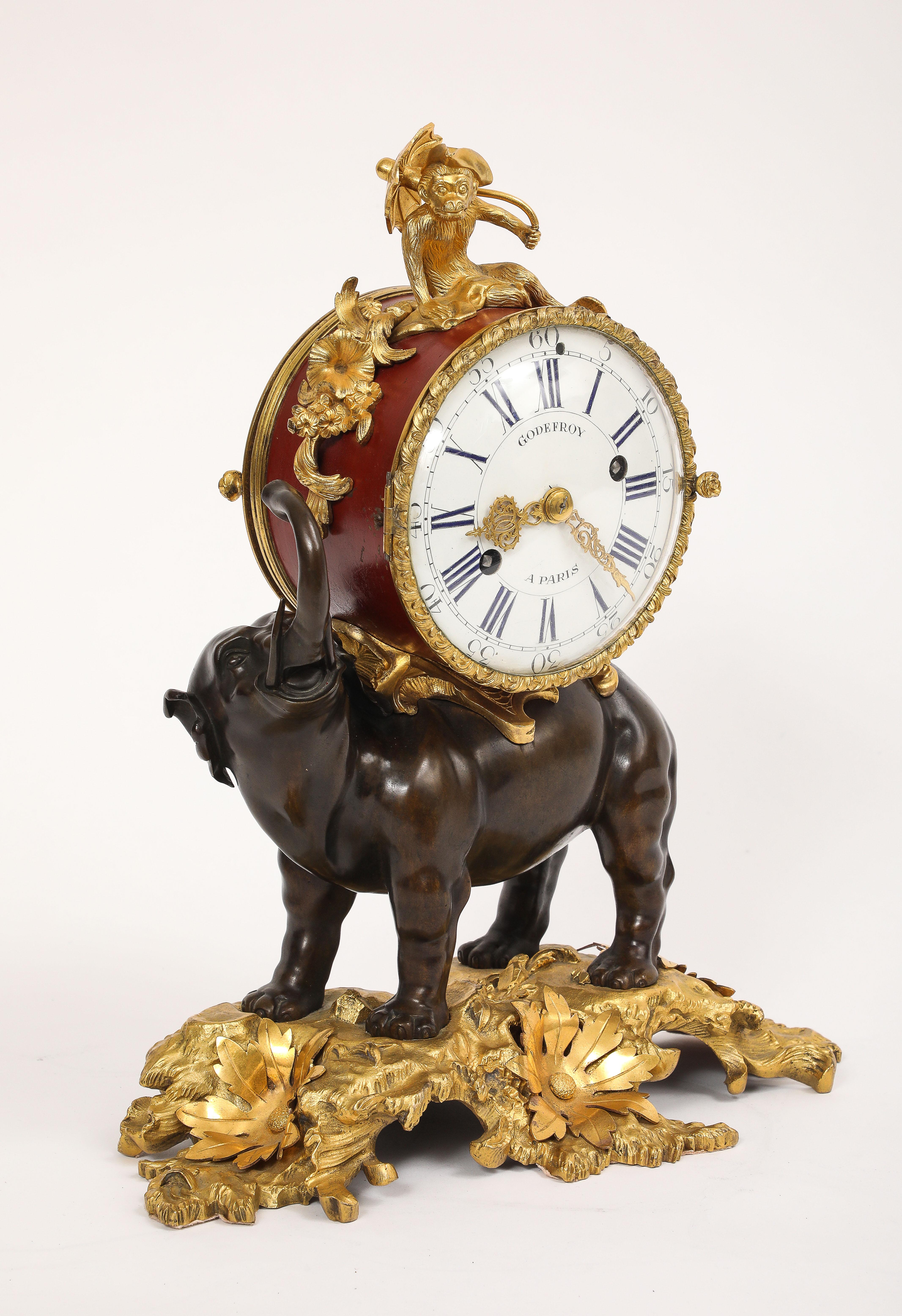 Louis XV Clock, 1750s Paris Ormolu & Patinated, Pendule à lÉléphant; by Godefroy For Sale 2
