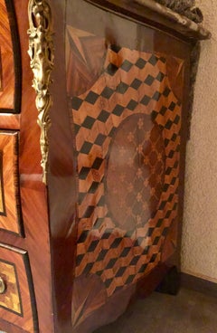 French Louis XV Marquetry Commode with Marble Top, 18th Century