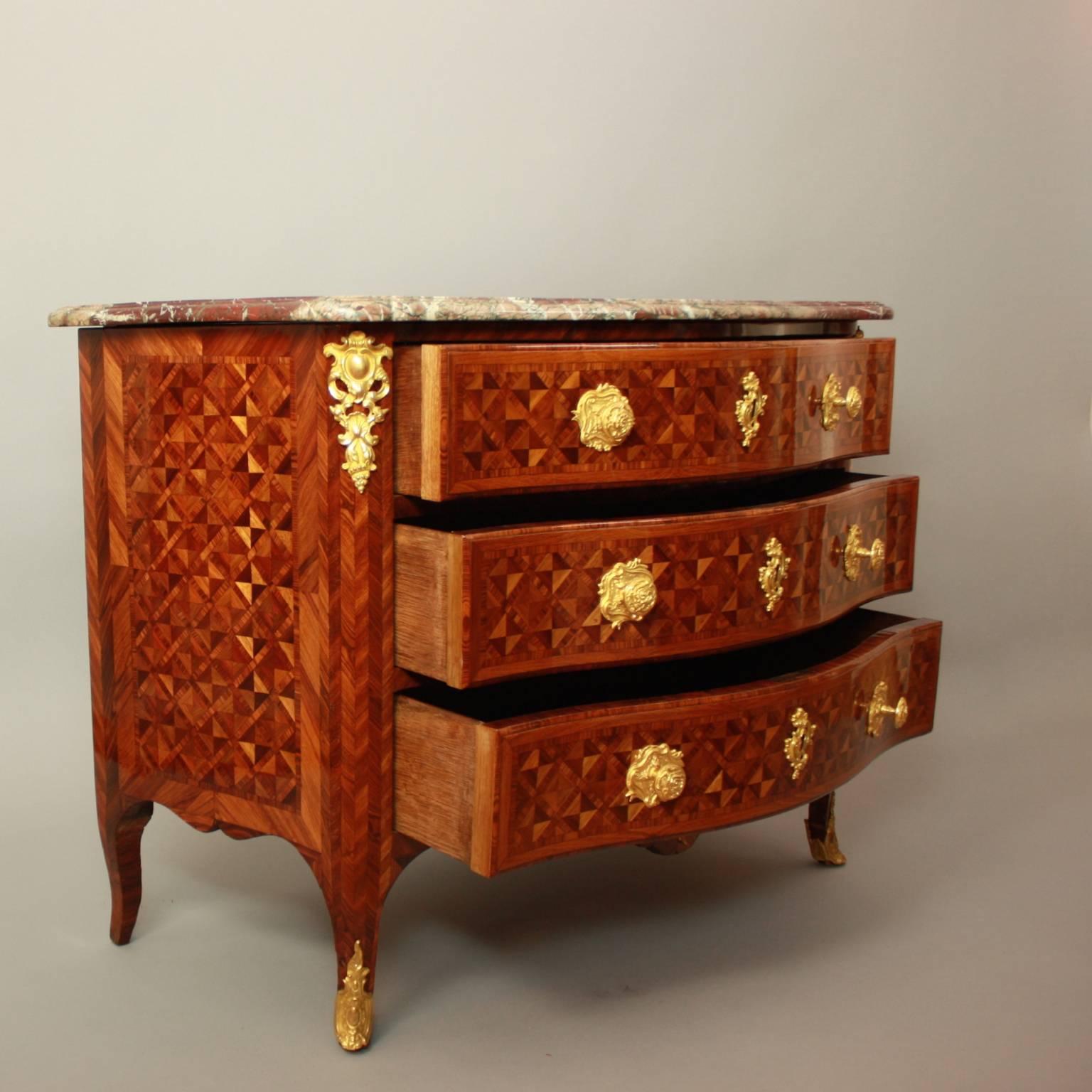 French Louis XV Commode or Chest of Drawers, Stamped 'Mondon'