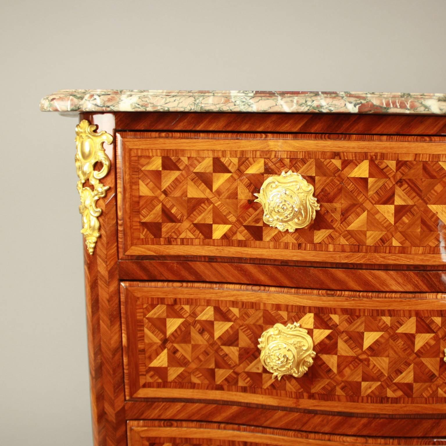 Gilt Louis XV Commode or Chest of Drawers, Stamped 'Mondon'