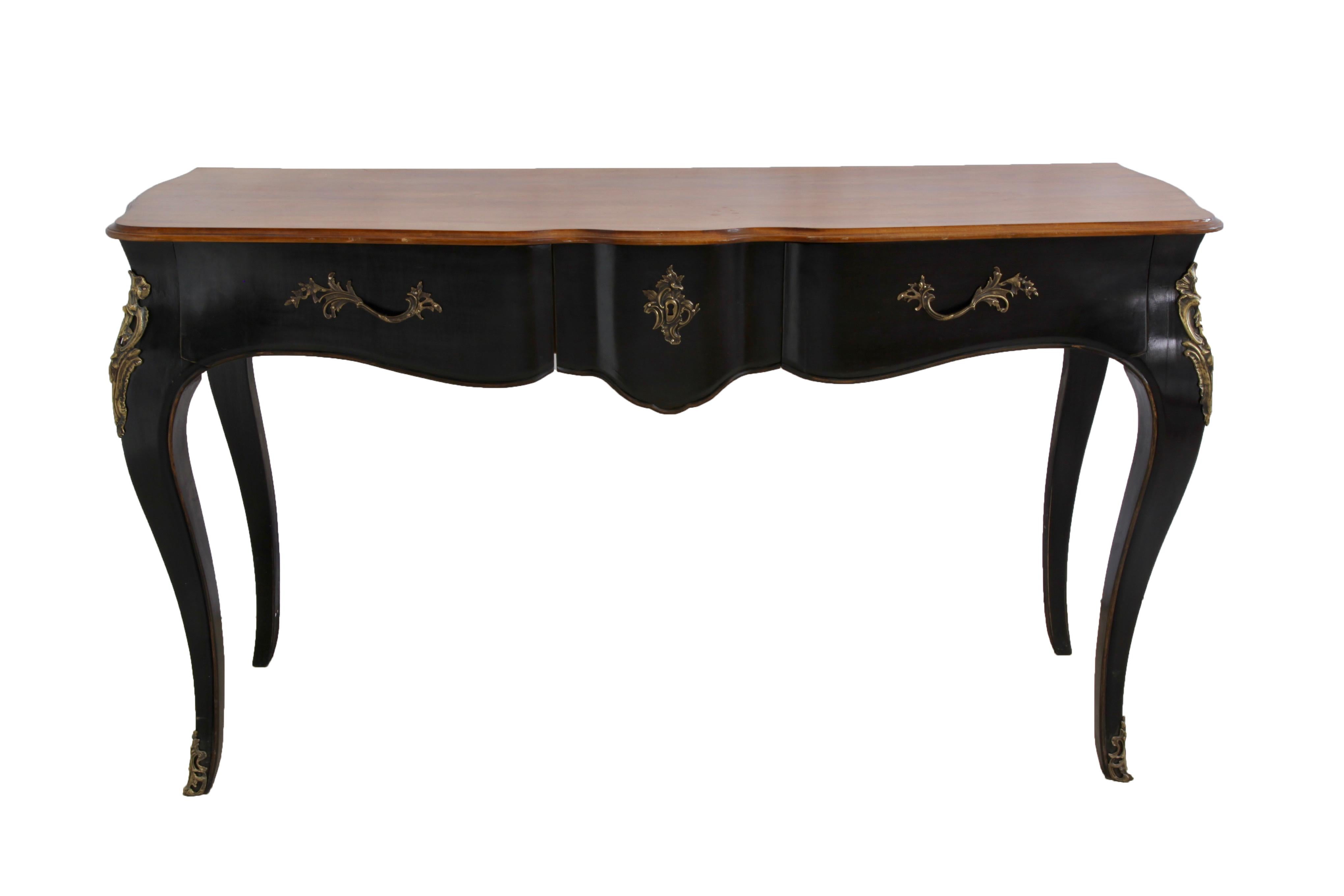 Contemporary Louis XV Console Black Lacquered with Natural Wood Top For Sale