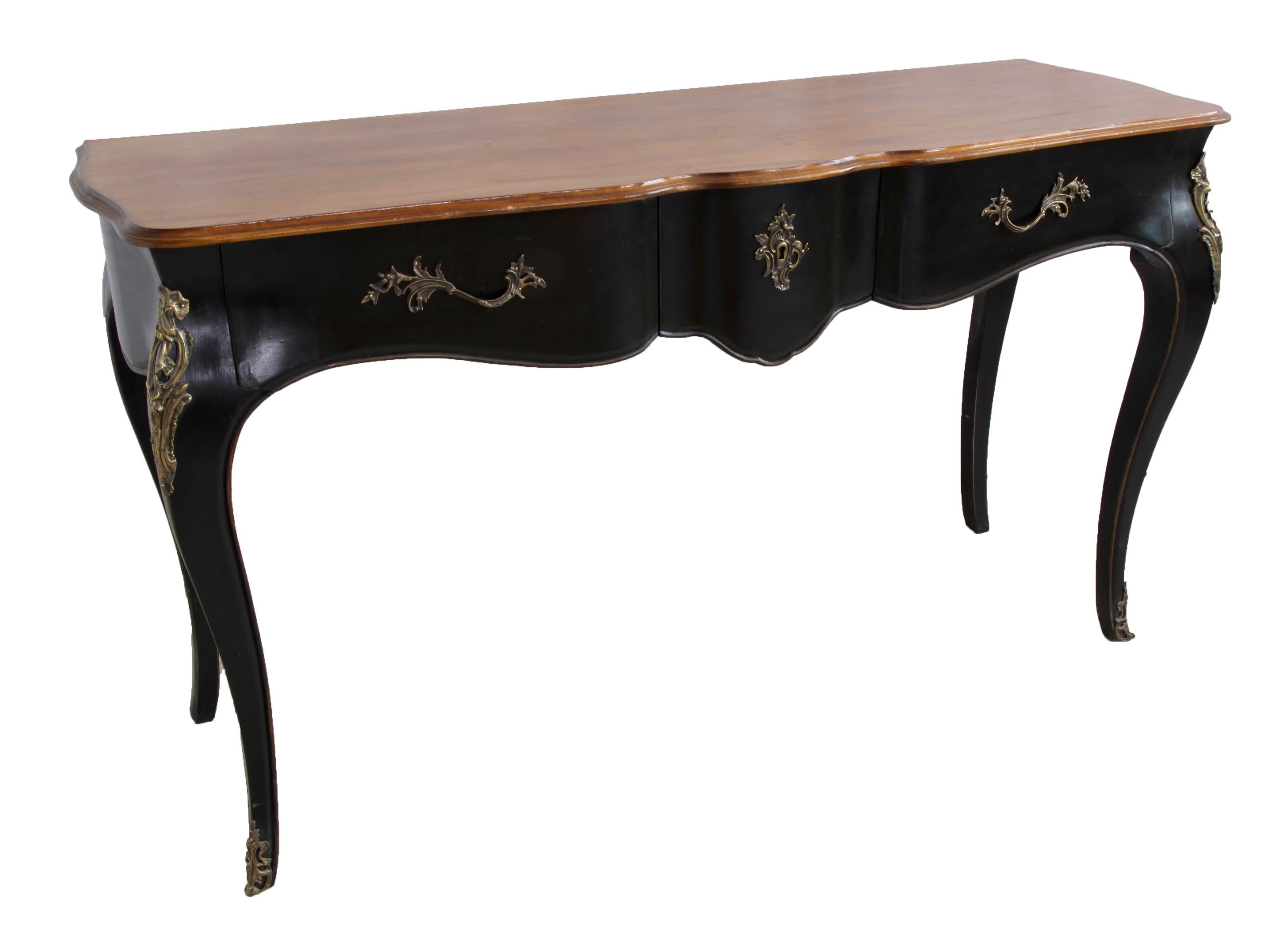 Louis XV Console Black Lacquered with Natural Wood Top For Sale 1