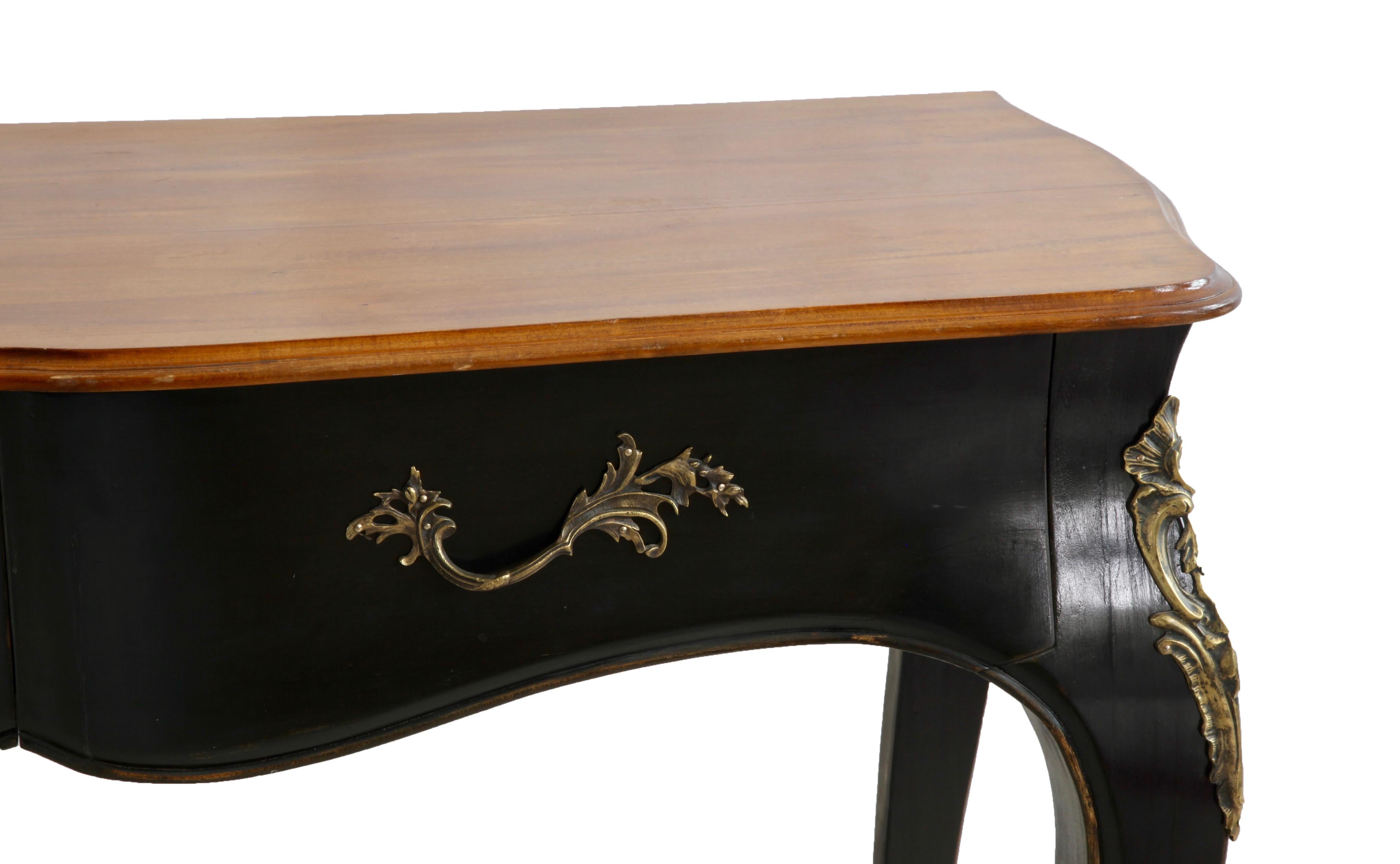 Louis XV Console Black Lacquered with Natural Wood Top For Sale 2