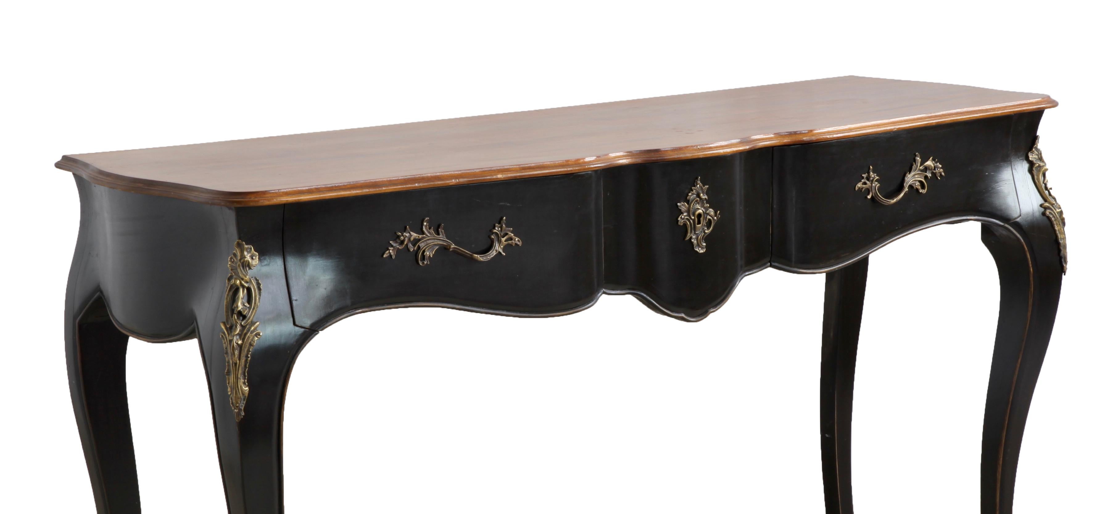 Louis XV Console Black Lacquered with Natural Wood Top For Sale 3
