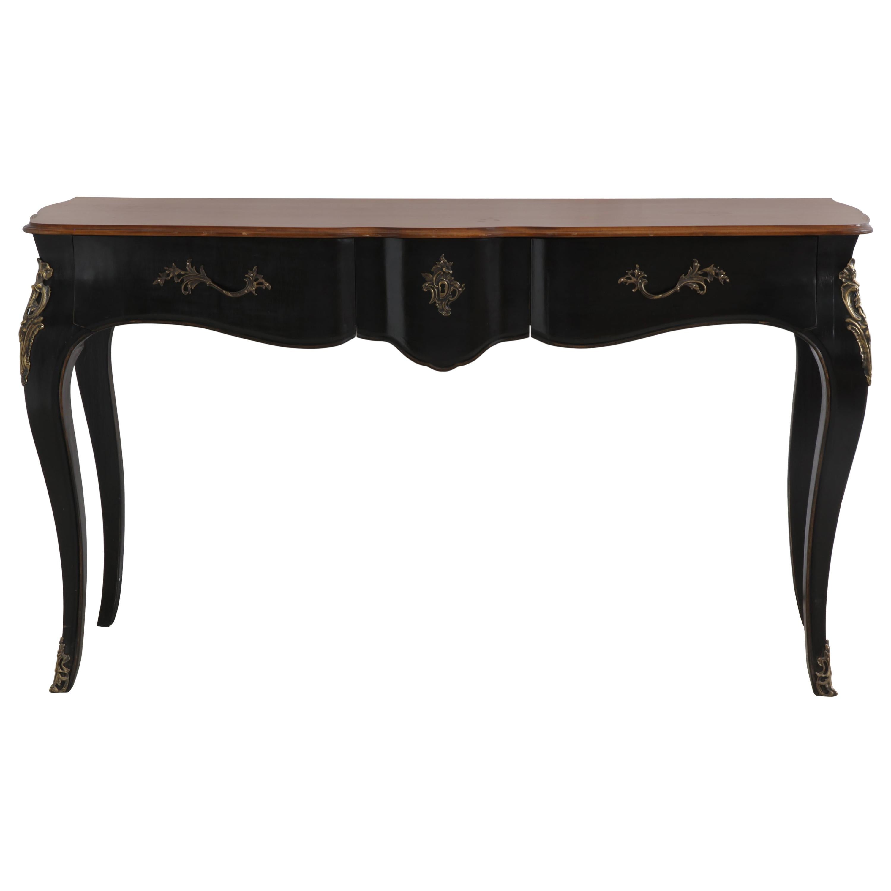 Louis XV Console Black Lacquered with Natural Wood Top For Sale