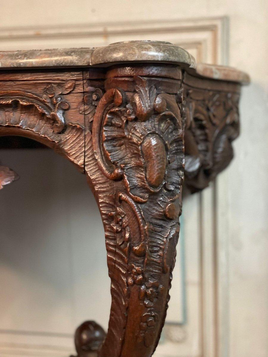 18th Century and Earlier Louis XV Console In Carved Oak, Rance Marble, 18th Century