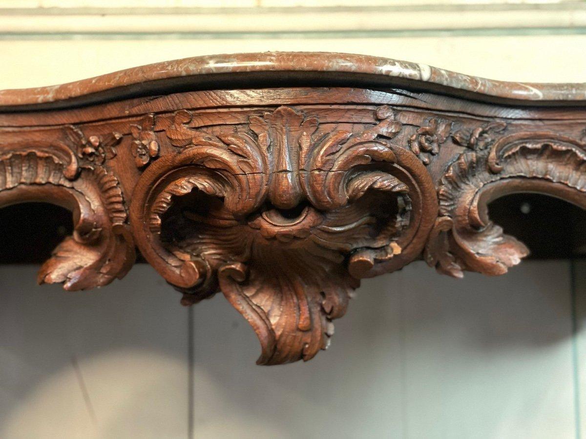Louis XV Console In Carved Oak, Rance Marble, 18th Century 1