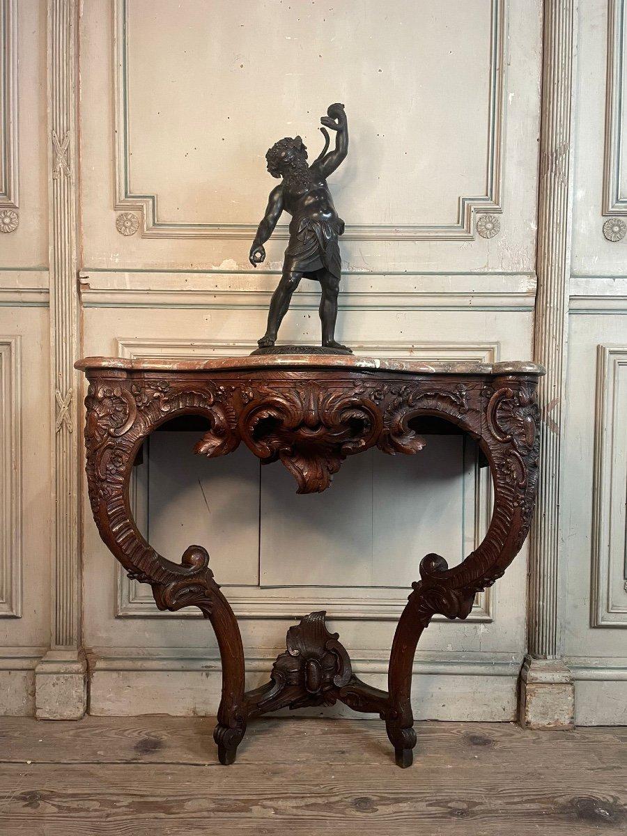 Louis XV Console In Carved Oak, Rance Marble, 18th Century 2