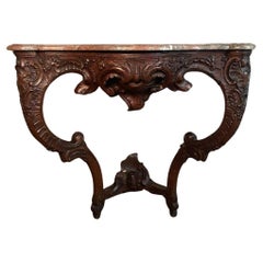 Louis XV Console In Carved Oak, Rance Marble, 18th Century
