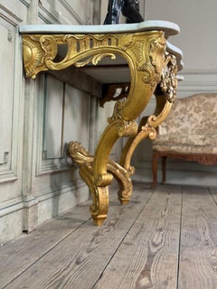 Louis XV console in gilded wood, Carrara white marble, 18th century