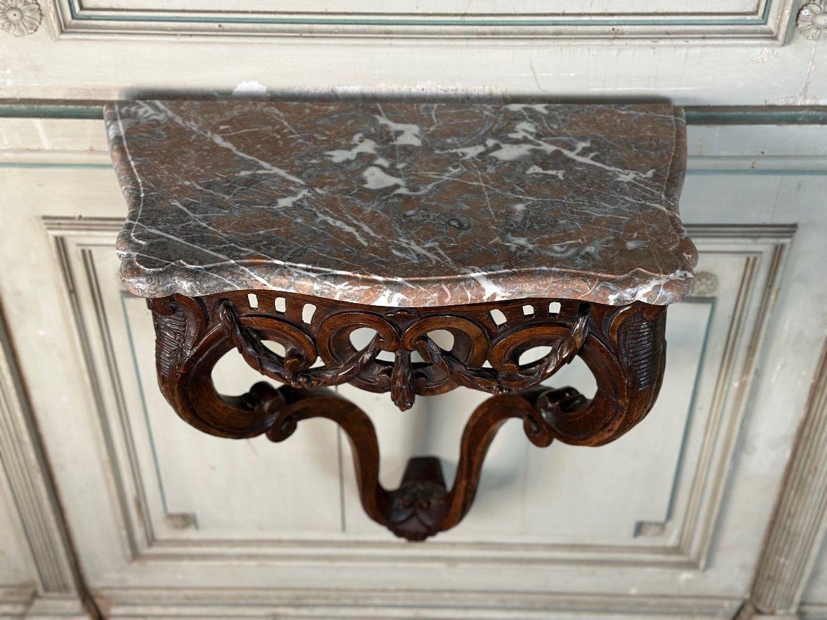 European Louis XV Console In Natural Wood And Ardennes Gray Marble, 18th Century