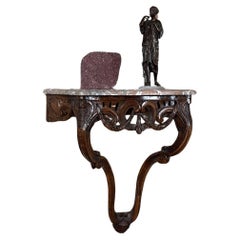 Used Louis XV Console In Natural Wood And Ardennes Gray Marble, 18th Century