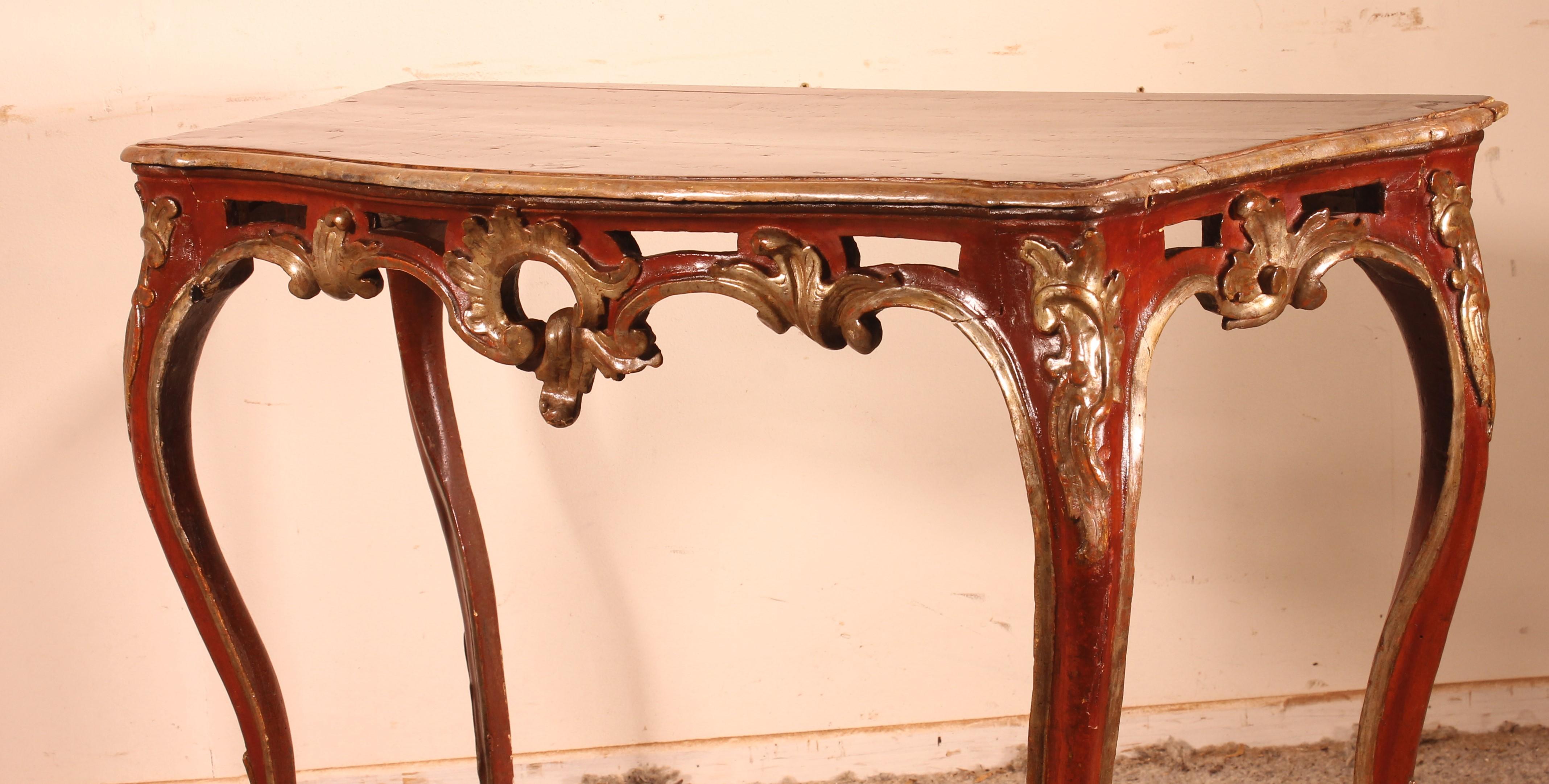 Italian Louis XV Console in Polychrome Wood, 18th Century, Italy For Sale
