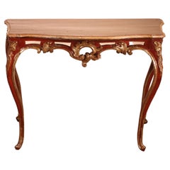 Antique Louis XV Console in Polychrome Wood, 18th Century, Italy