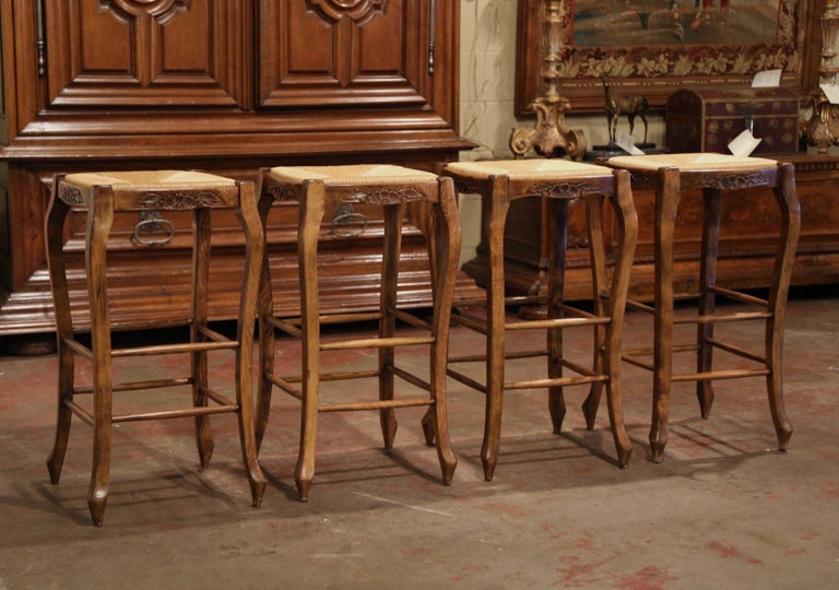 Country French Carved Bar Stools, French Country Backless Counter Stools