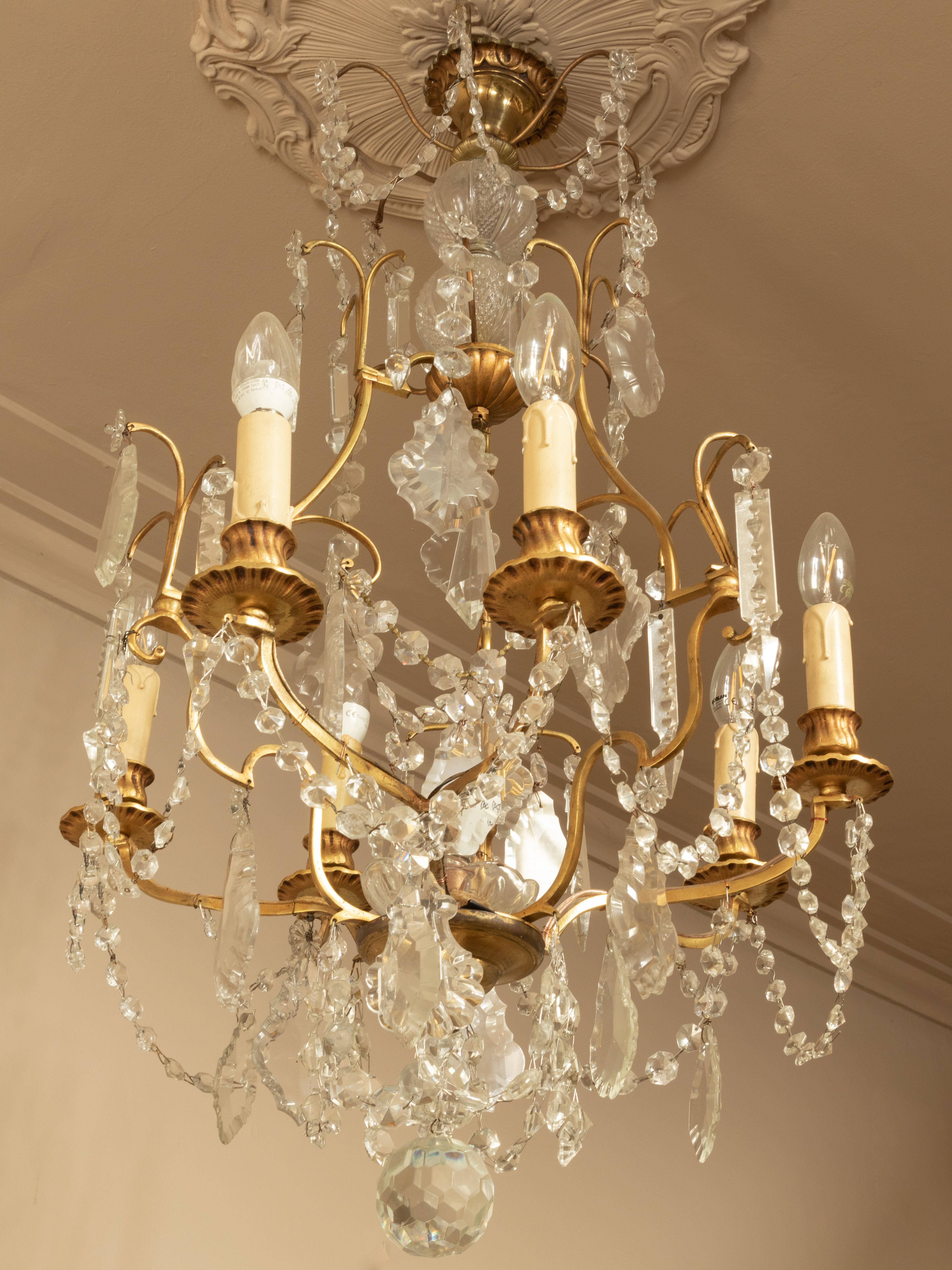 Lustre Louis XV en cristal et bronze, six Lights, 19ème siècle en vente 4