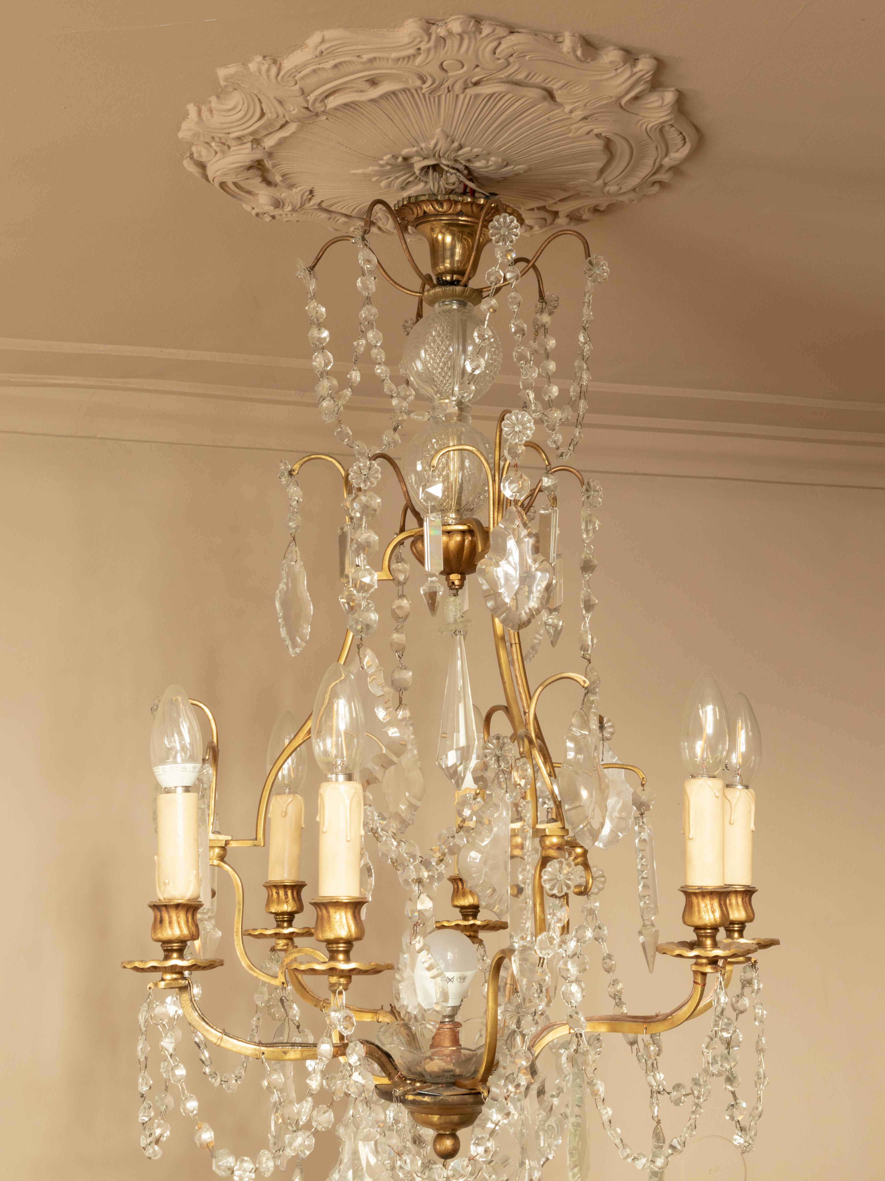 Lustre Louis XV en cristal et bronze, six Lights, 19ème siècle en vente 2