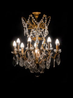 Louis XV Crystal Gilt Bronze Nine Light Chandelier, 19th Century