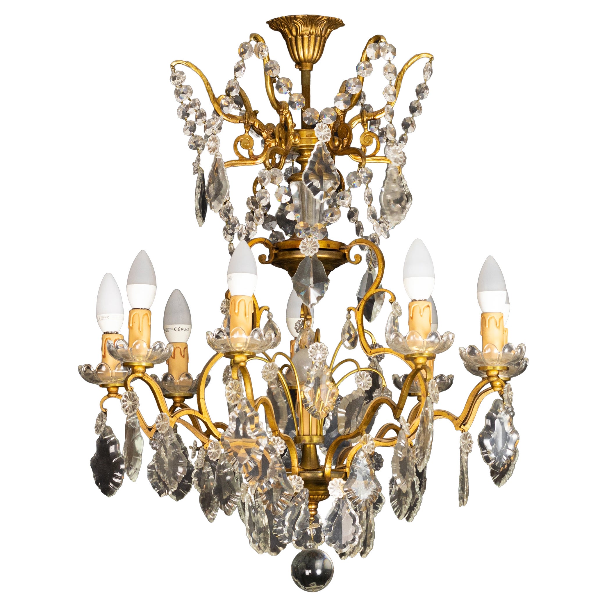 Lustre Louis XV en cristal et bronze doré à neuf lumières, 19e siècle