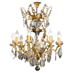 Louis XV Crystal Gilt Bronze Nine Light Chandelier, 19th Century