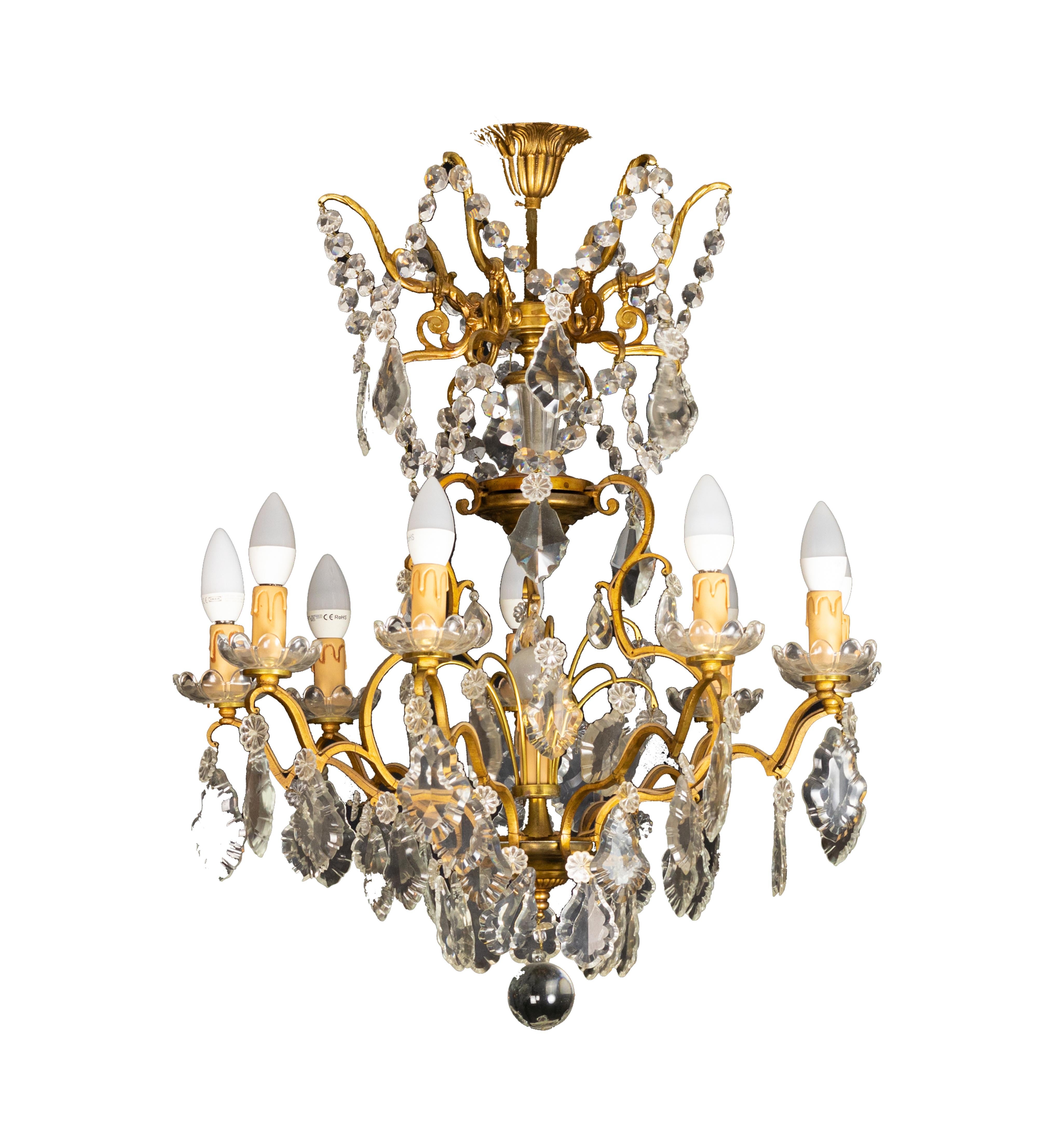 Louis XV Crystal Gilt-Bronze Nine-Light Chandelier im Angebot 3