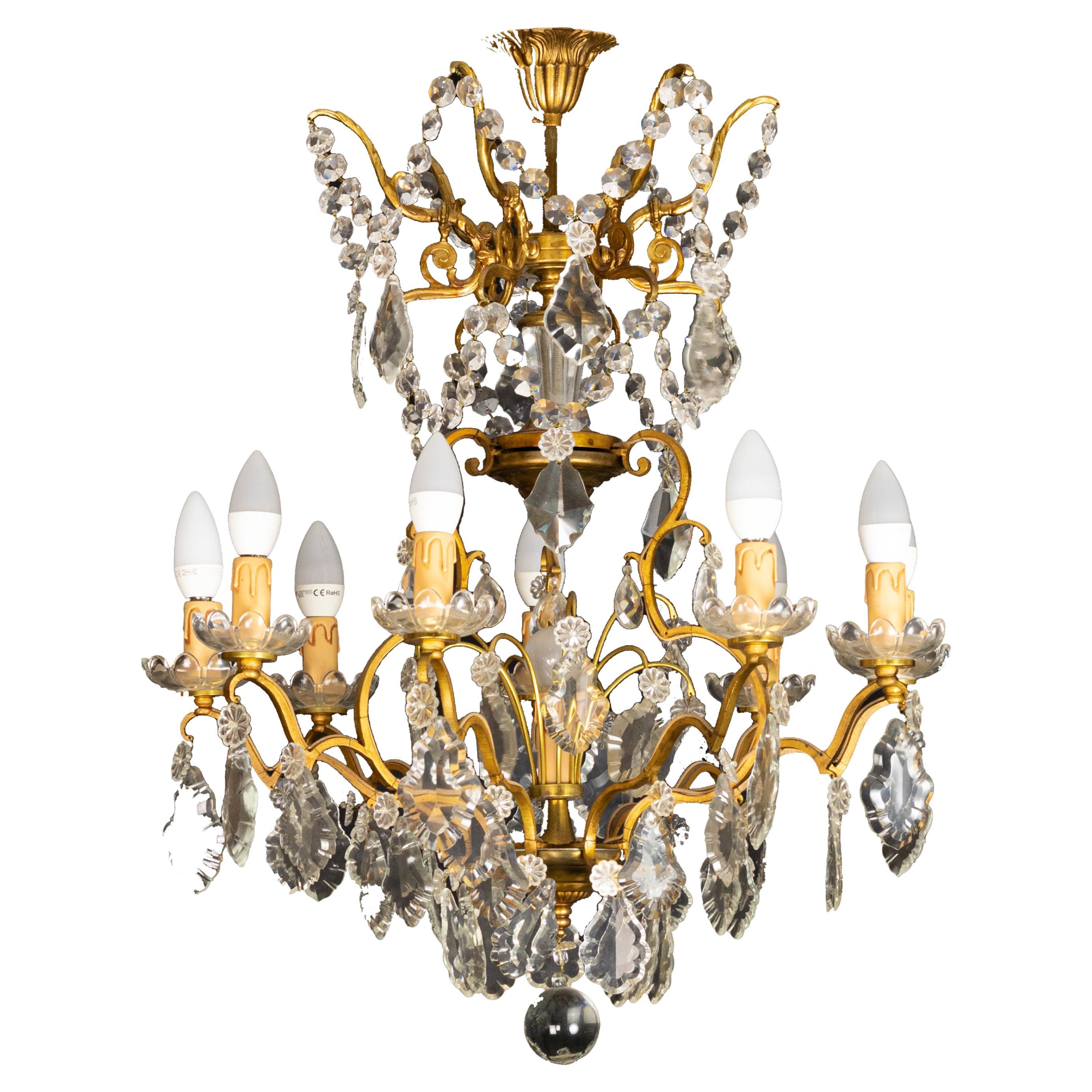 Louis XV Crystal Gilt-Bronze Nine-Light Chandelier