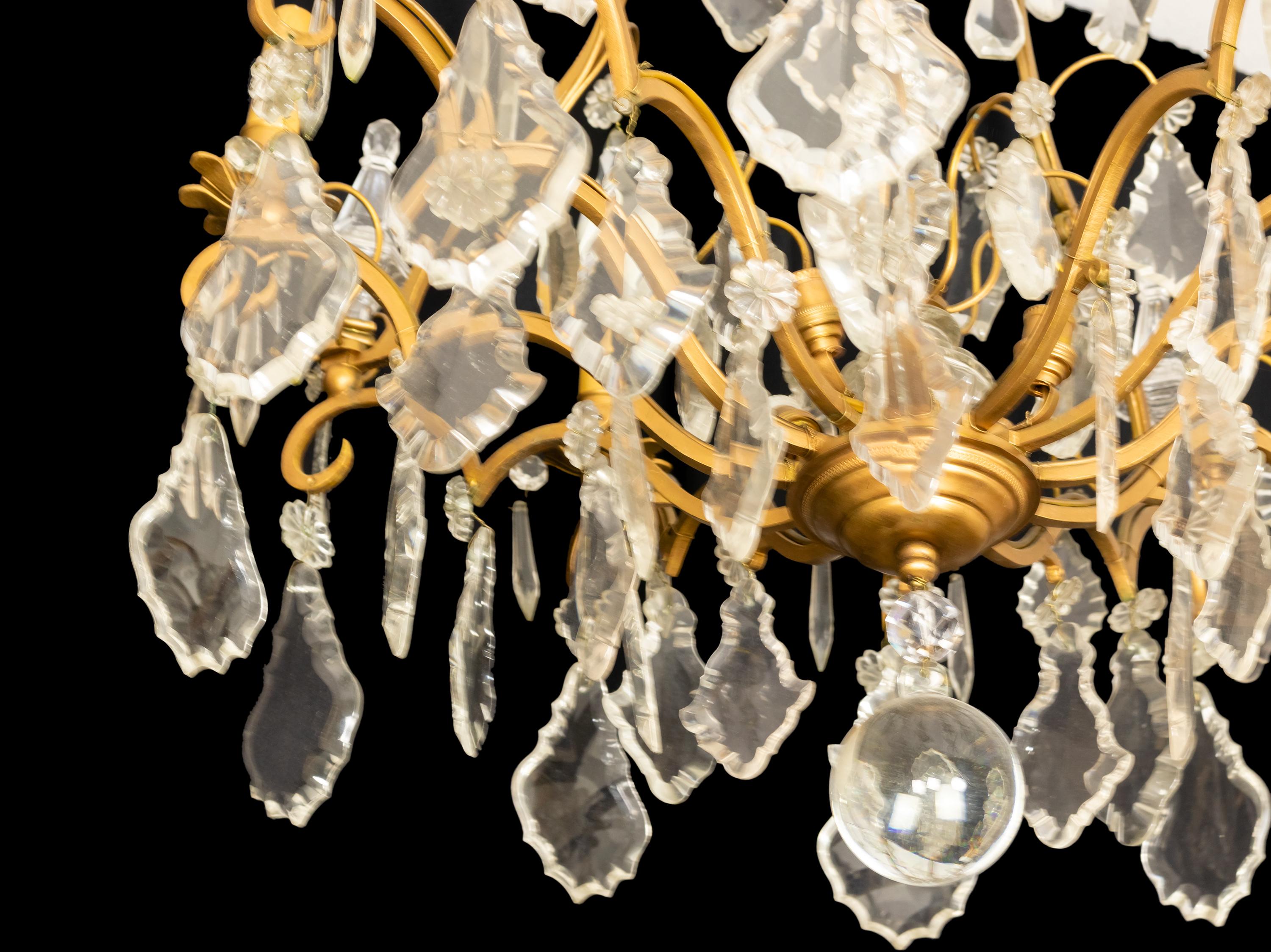 French Louis XV Crystal Gilt-Bronze Twelve-Light Chandelier For Sale