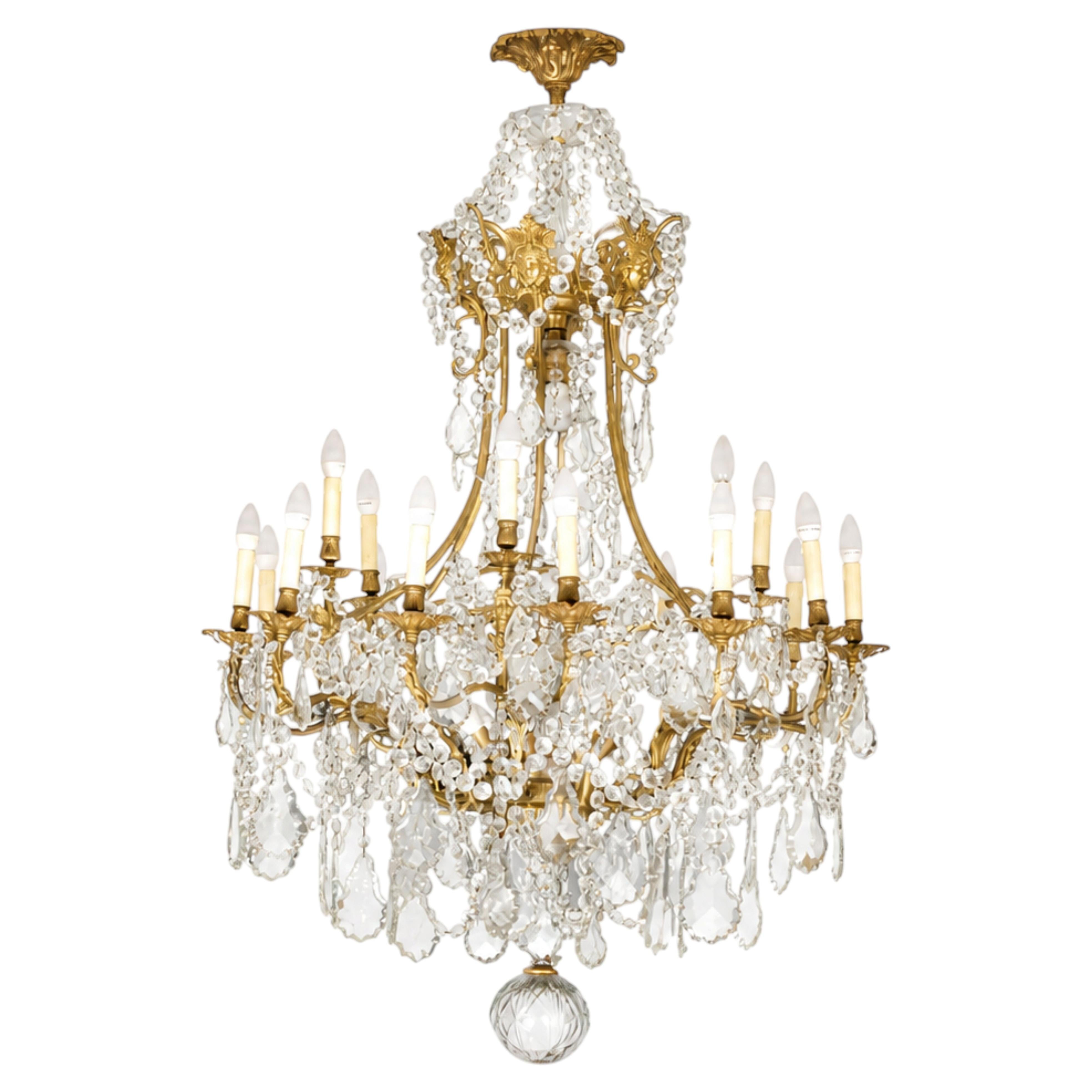 Louis XV Style Crystal Gilt-Bronze Twenty Six Light Oversized Chandelier