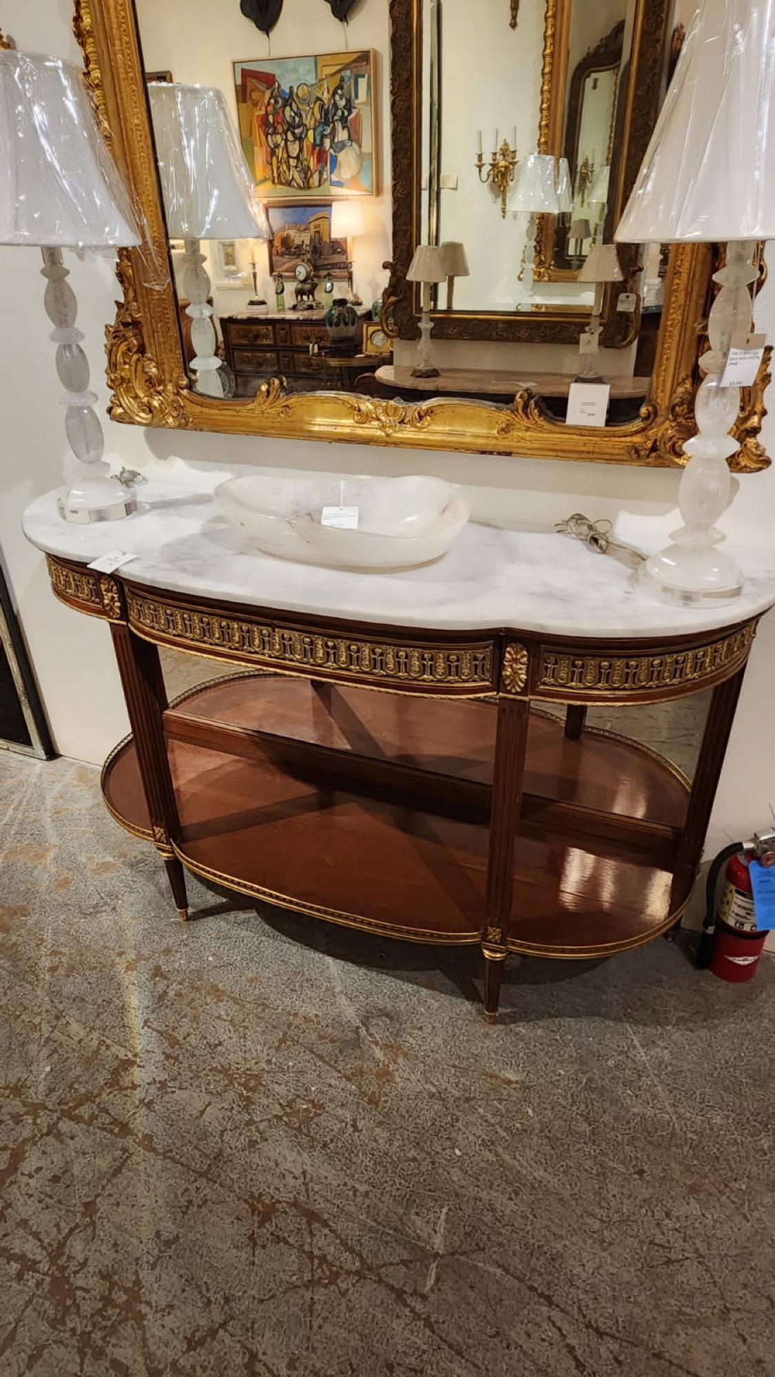 Table de service Louis XV Demilune avec plateau en marbre Bon état - En vente à Dallas, TX