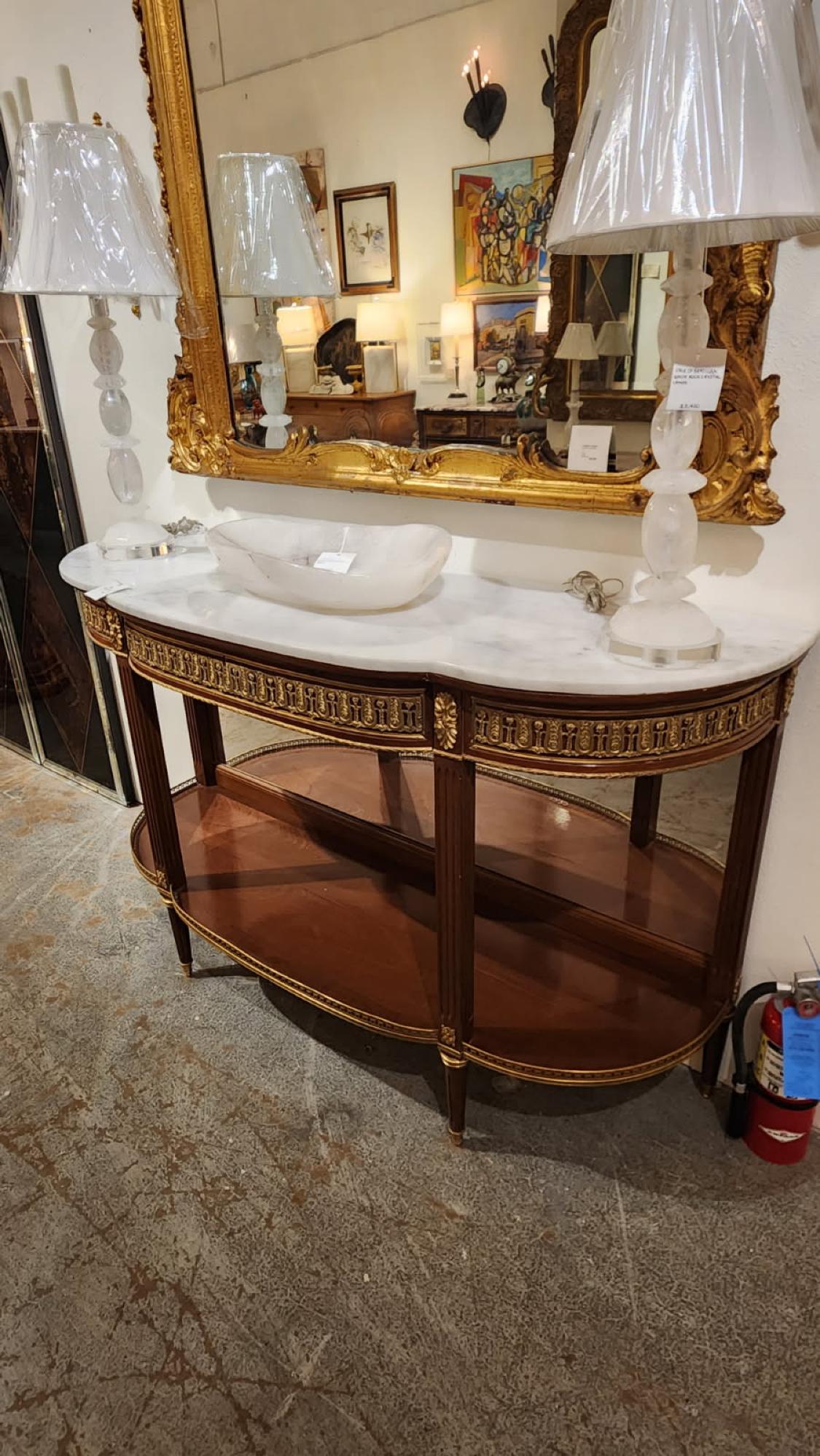 XIXe siècle Table de service Louis XV Demilune avec plateau en marbre en vente