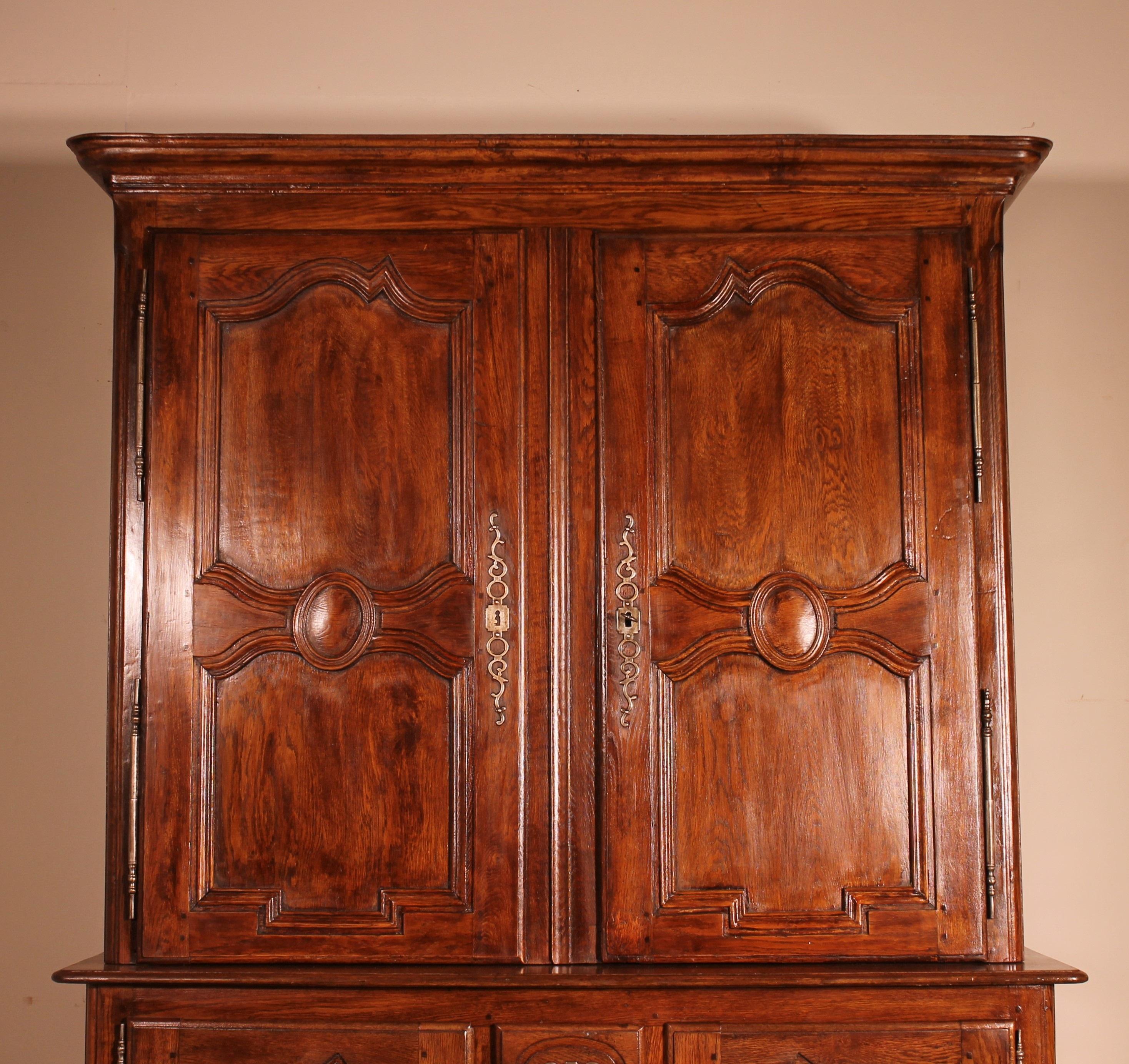 French Louis XV Deux Corps/ Buffet/Cupboard in Oak from the 18th Century, Picardie For Sale