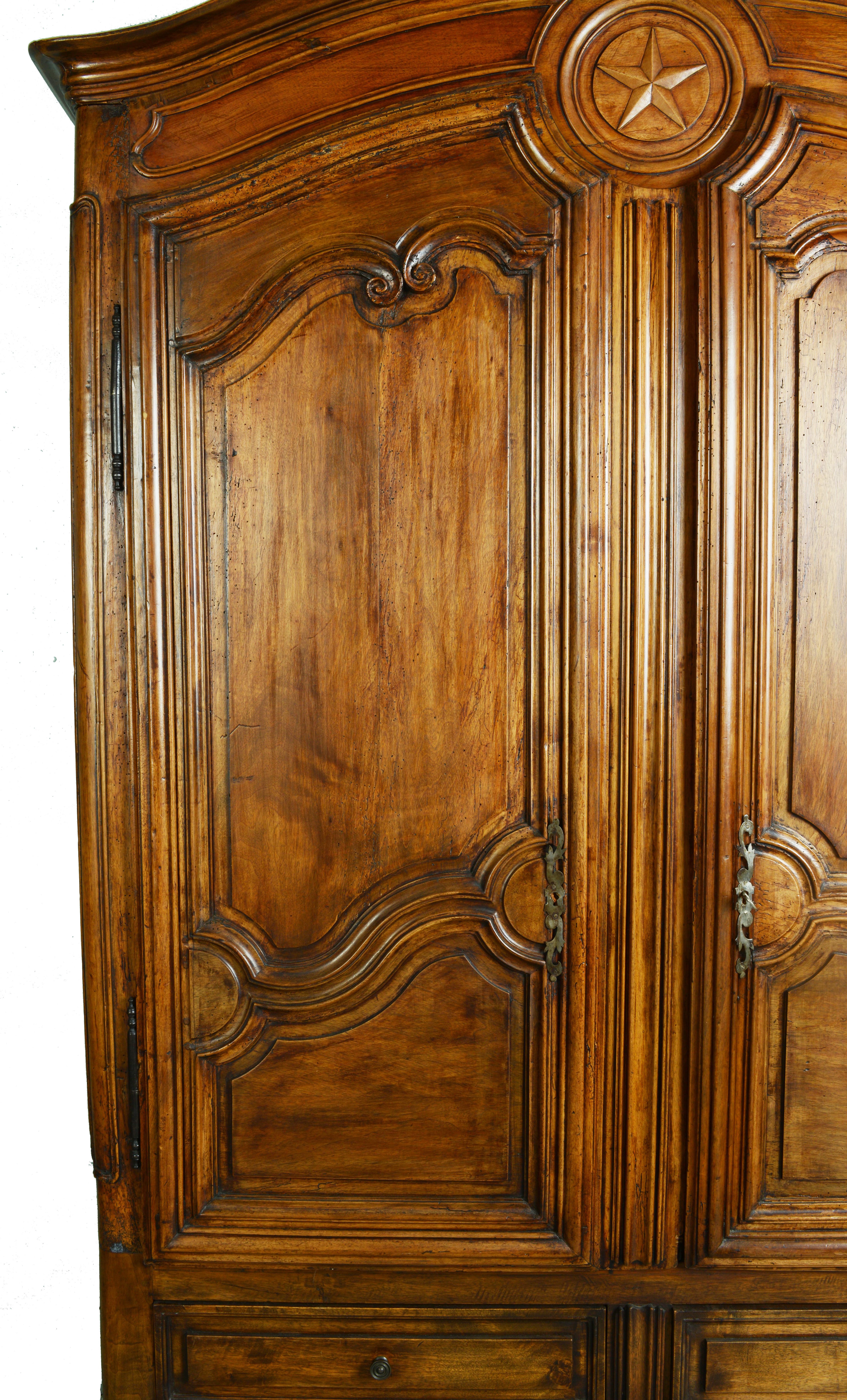 Louis XV Dome Top Walnut Armoire with Star Carved Crest, circa 1750 2
