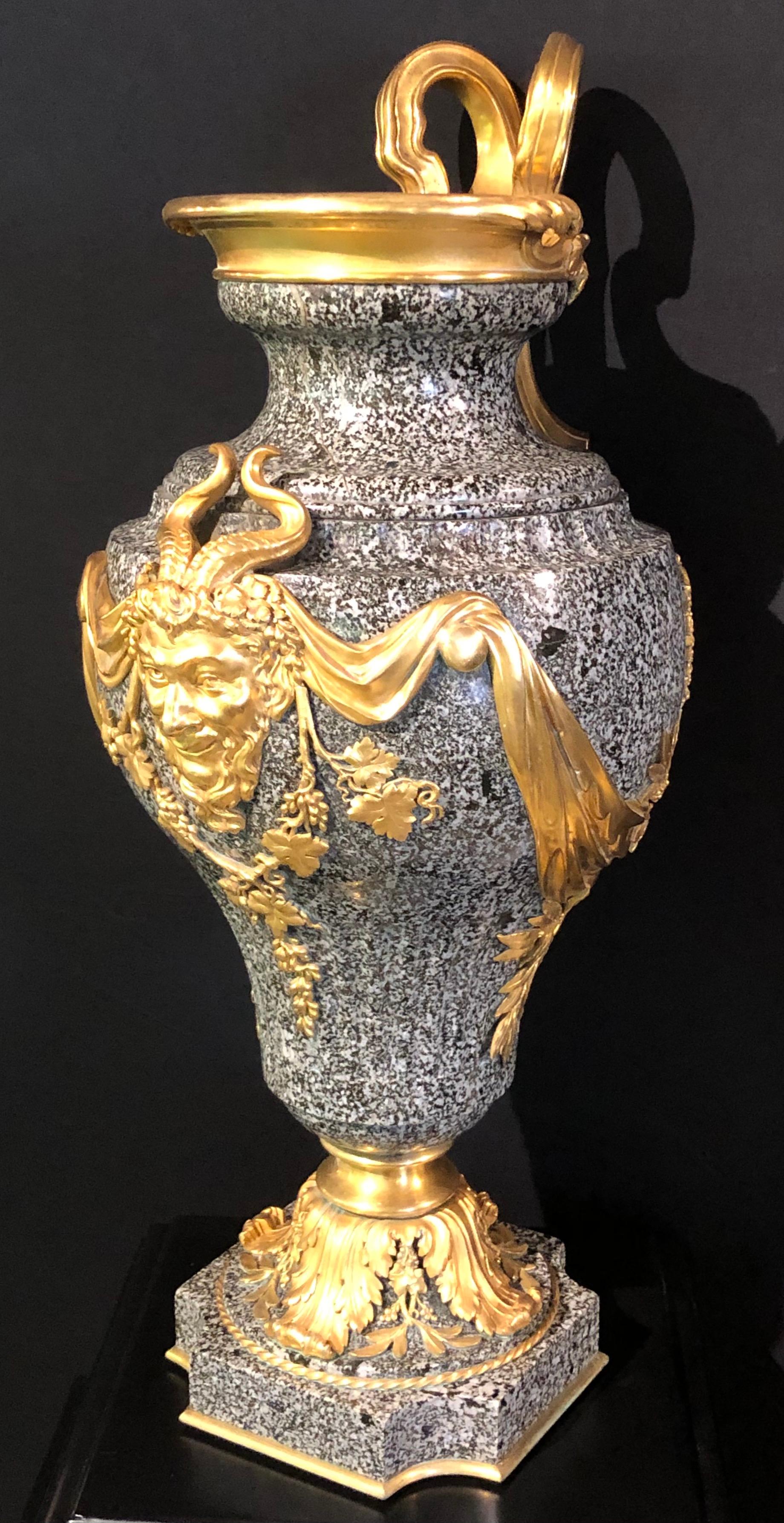 Louis XVI Louis XV Dore Bronze Mounted Ewer / Urn, 19th Century Granite