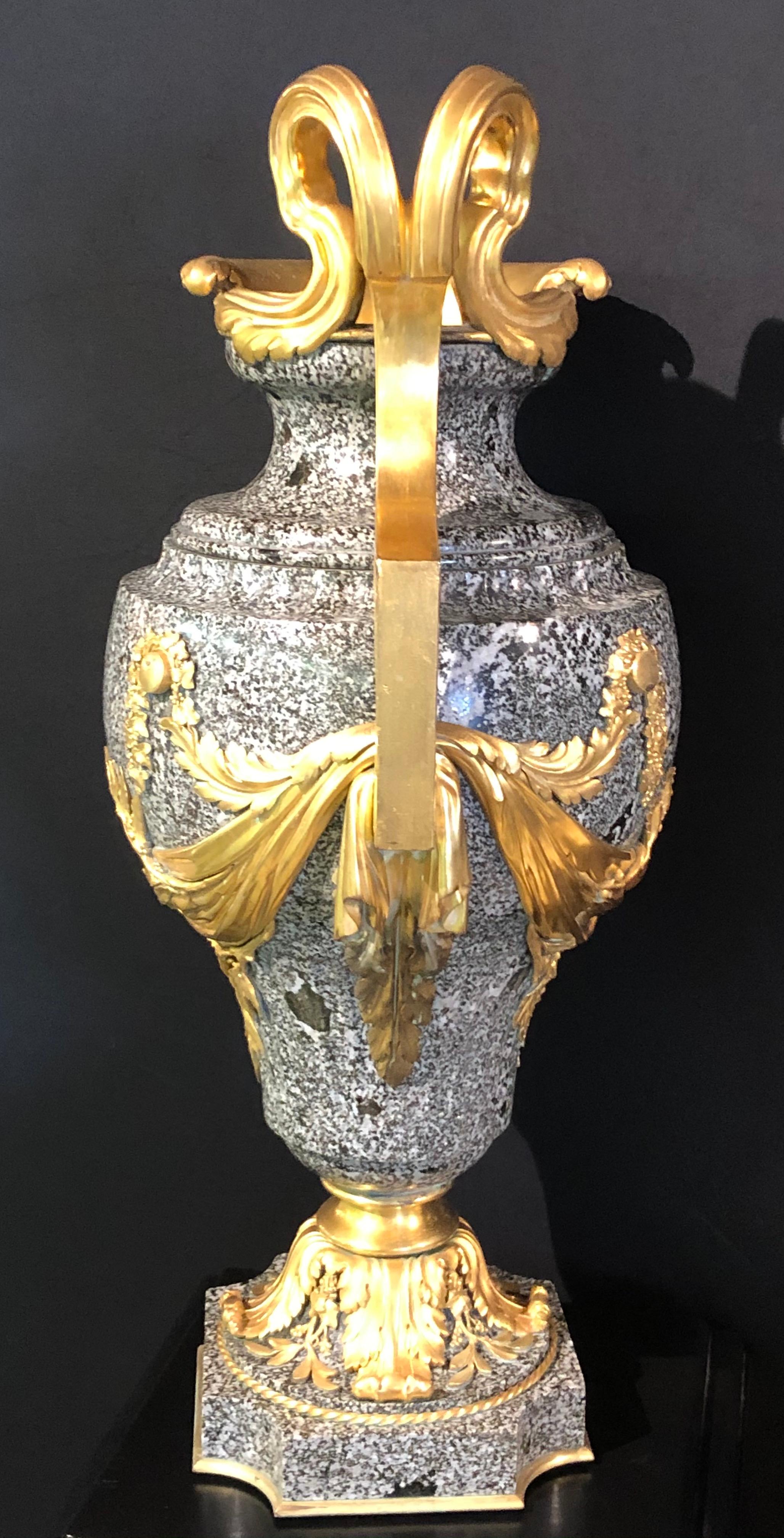 French Louis XV Dore Bronze Mounted Ewer / Urn, 19th Century Granite