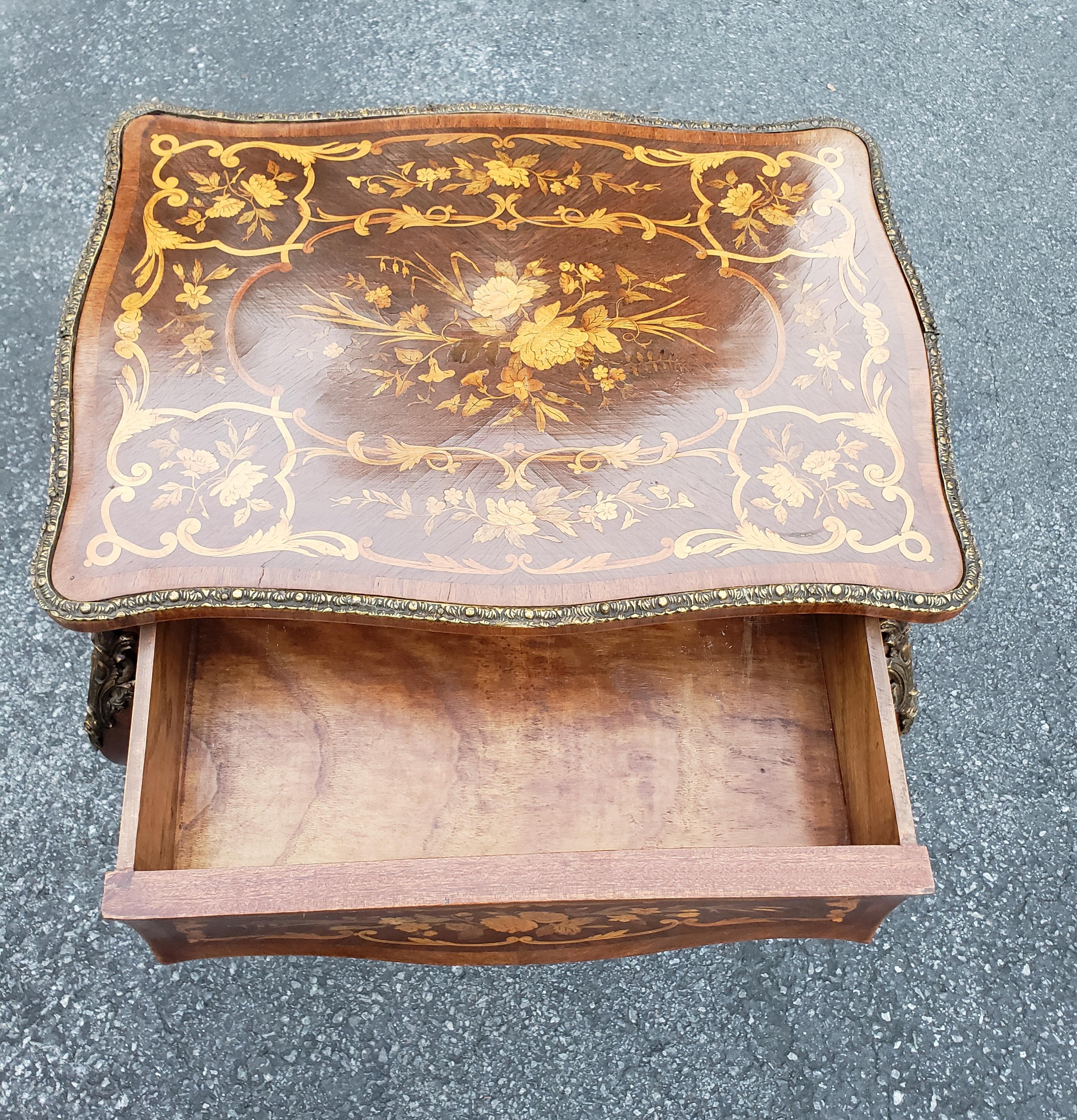 Dutch Colonial Louis XV Dutch Marquetry Satinwood Inlaid and Mahogany Single-Drawer Side Table For Sale