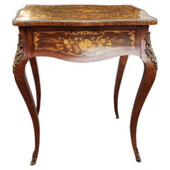 Louis XV Dutch Marquetry Satinwood Inlaid and Mahogany Single-Drawer Side Table