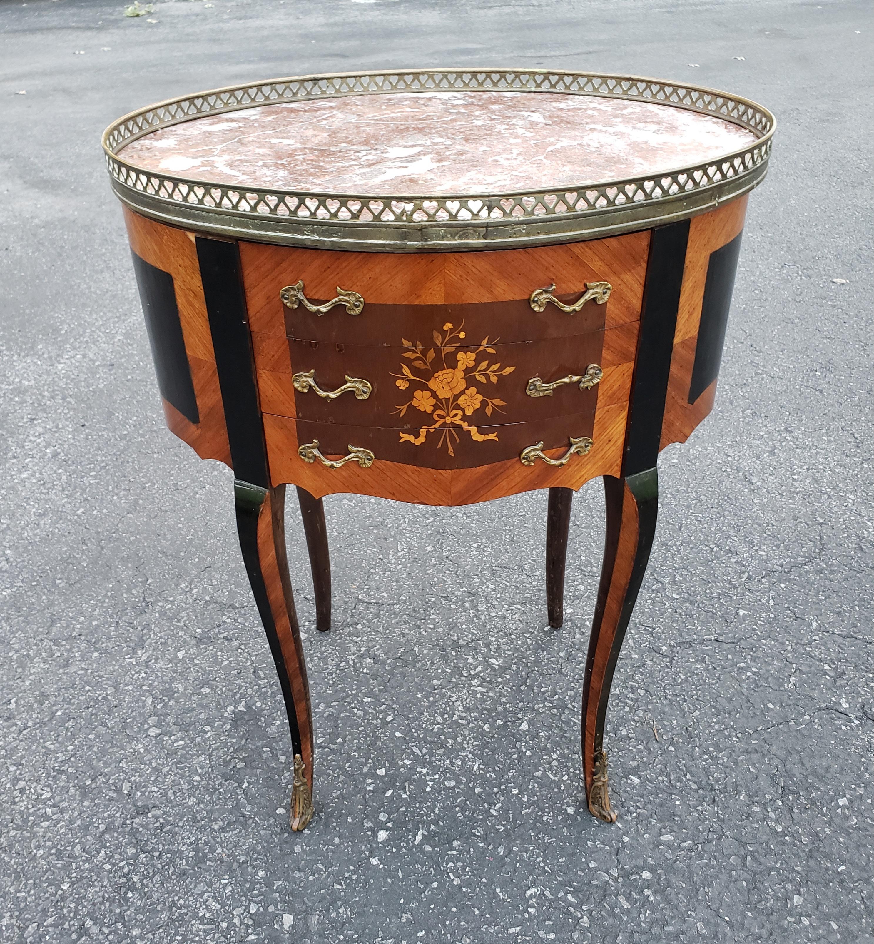 Louis XV Ebonized Satinwood Inlaid Mahogany And Marble Inset Side Table For Sale 5