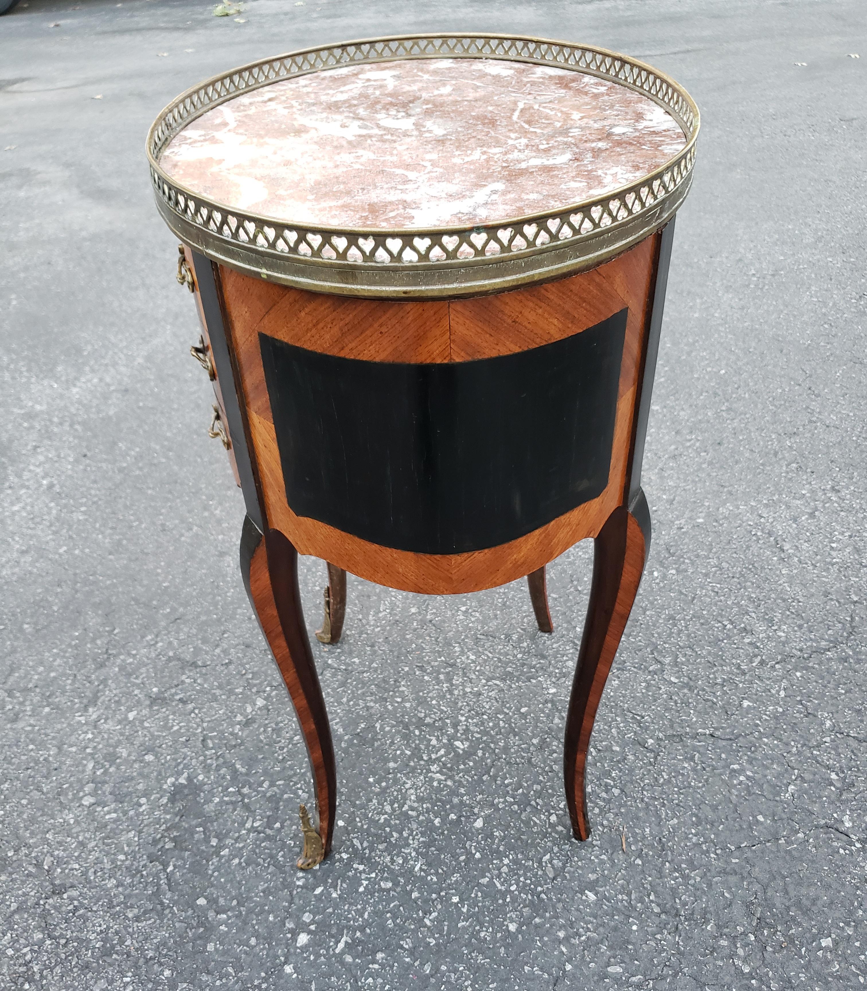Louis XV Ebonized Satinwood Inlaid Mahogany And Marble Inset Side Table For Sale 2