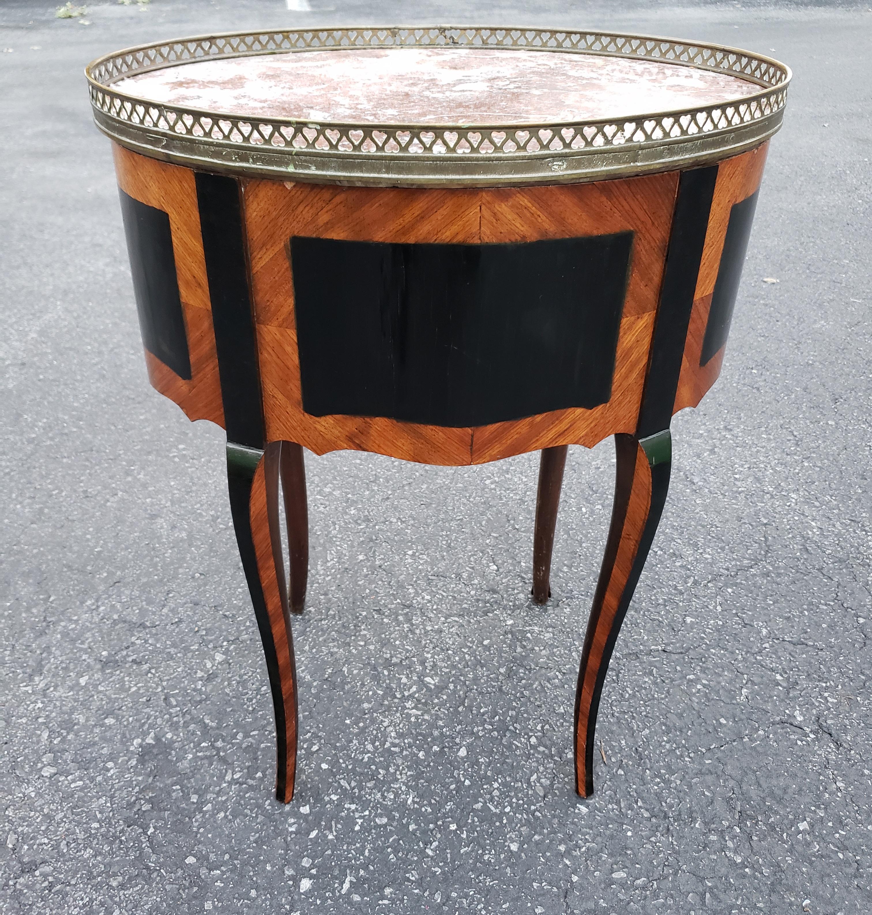 Louis XV Ebonized Satinwood Inlaid Mahogany And Marble Inset Side Table For Sale 3