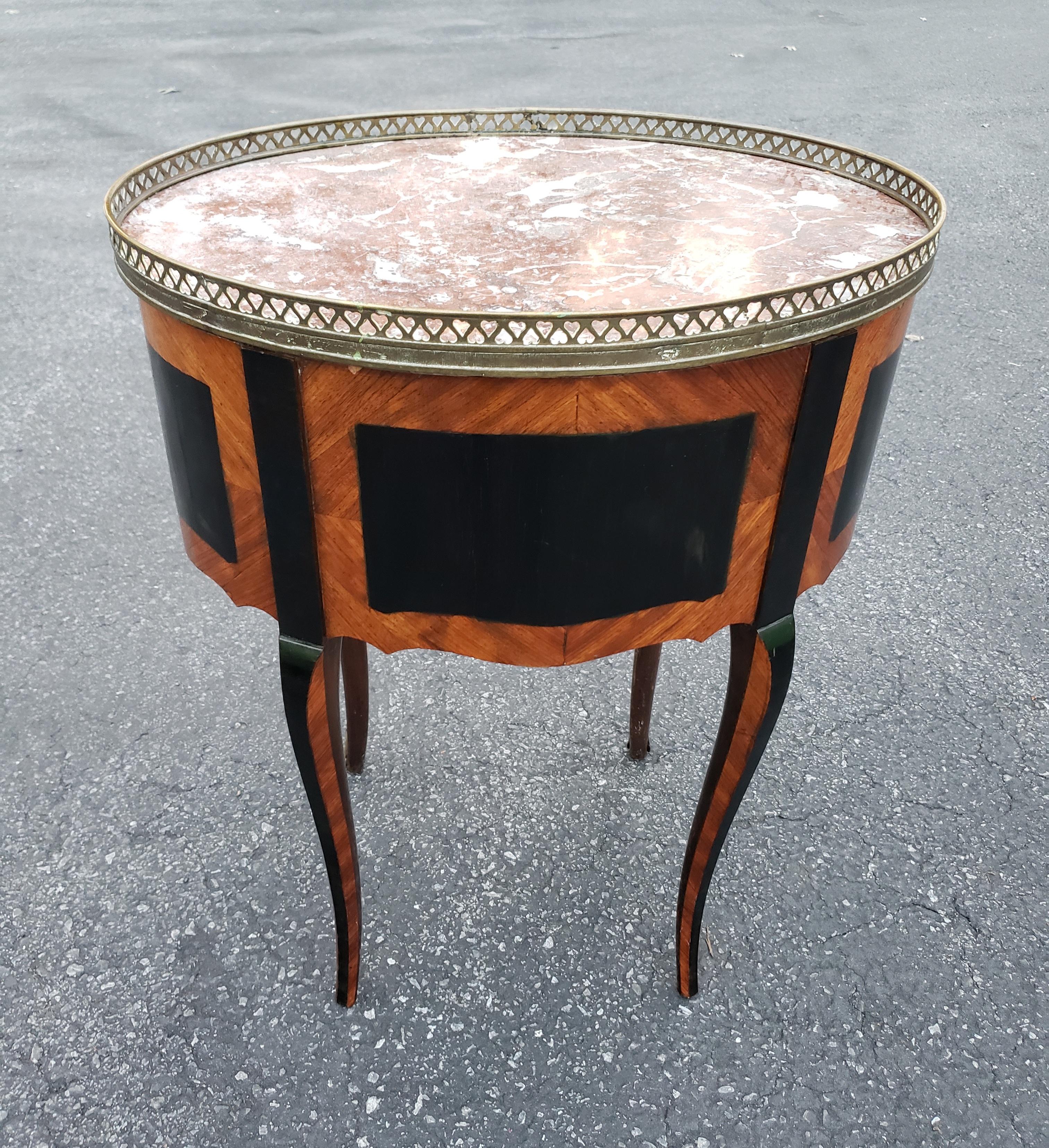 Louis XV Ebonized Satinwood Inlaid Mahogany And Marble Inset Side Table For Sale 4